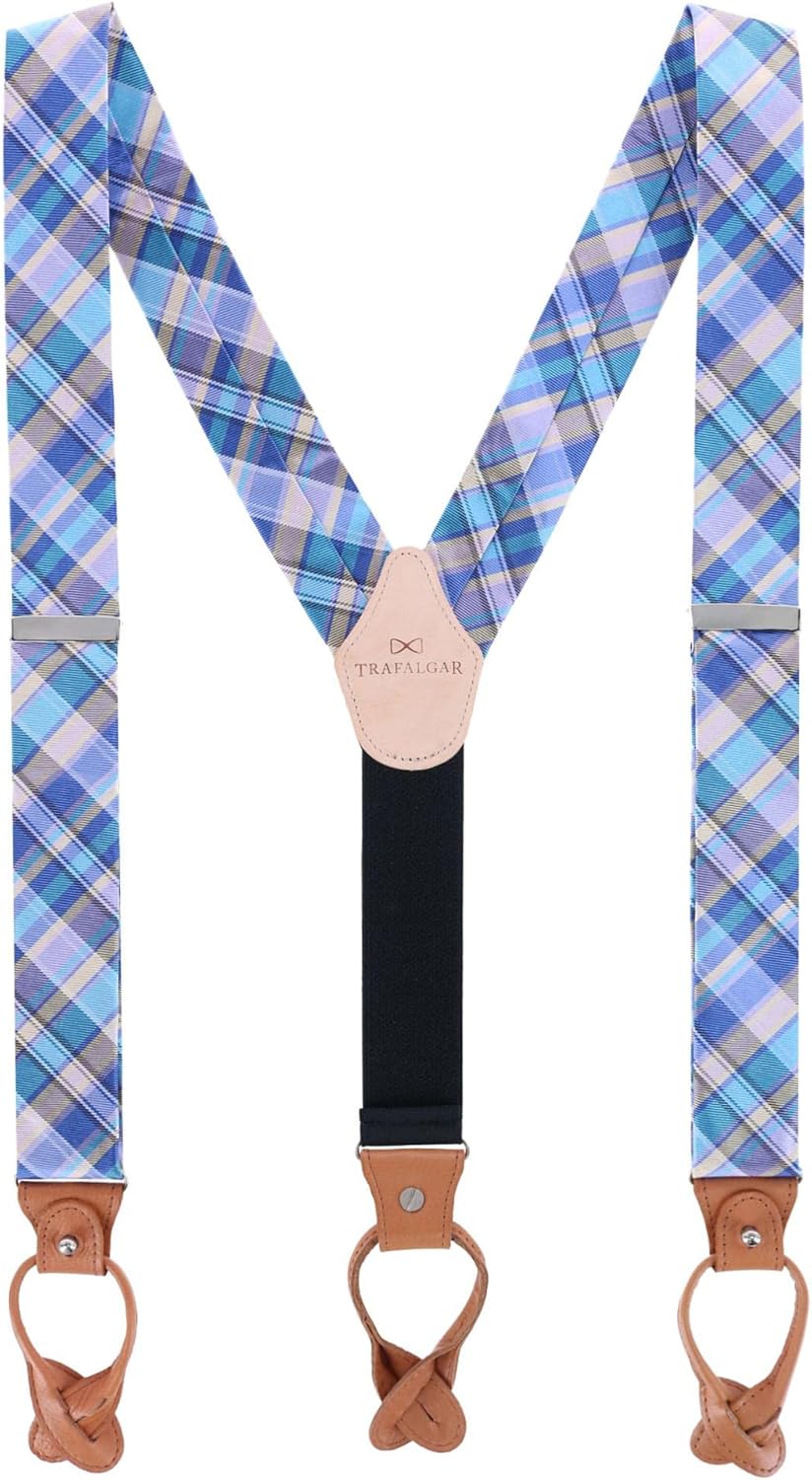 Trafalgar Men's Sherwood Plaid Silk Button End Braces (Suspenders)