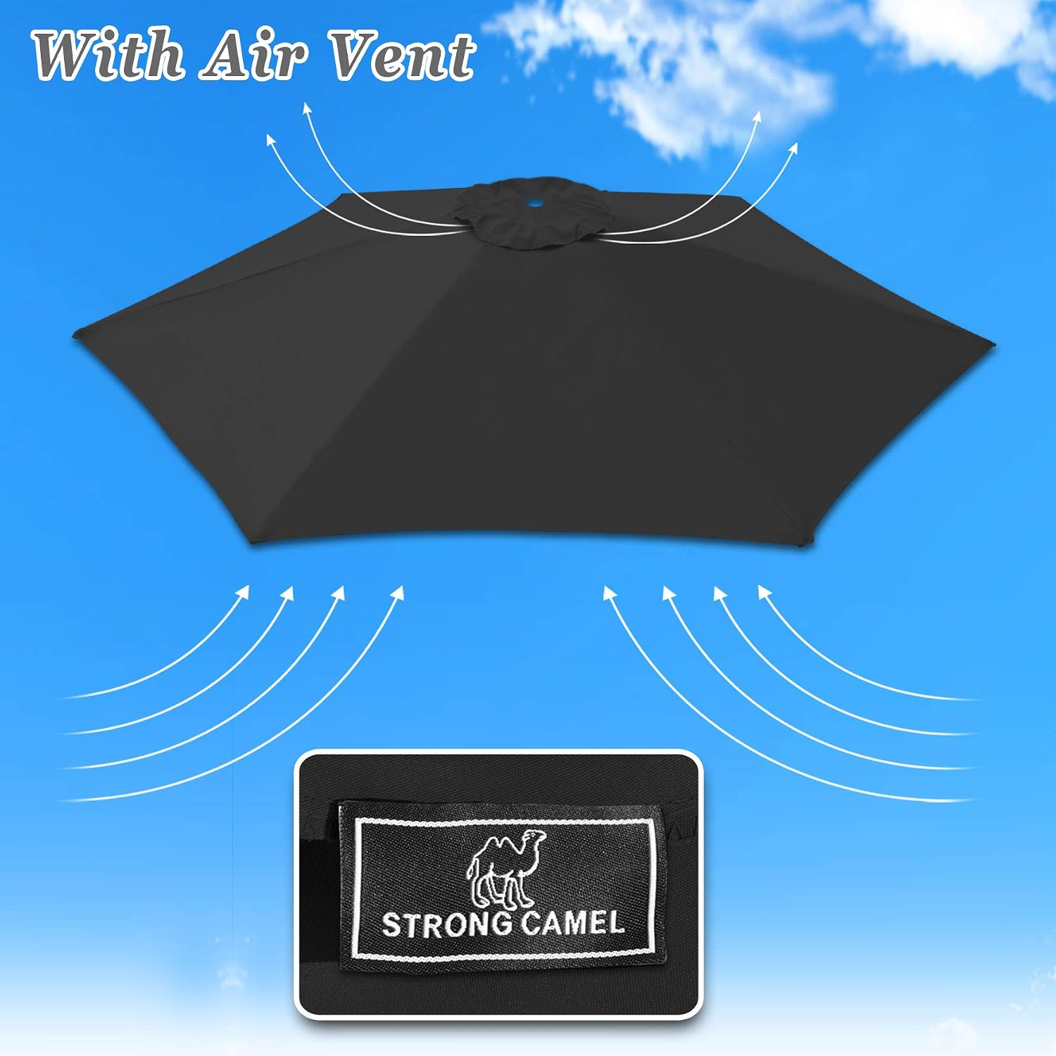 Replacement Patio Umbrella Canopy Cover for 9ft 6 Ribs Umbrella (CANOPY ONLY) (BLACK)