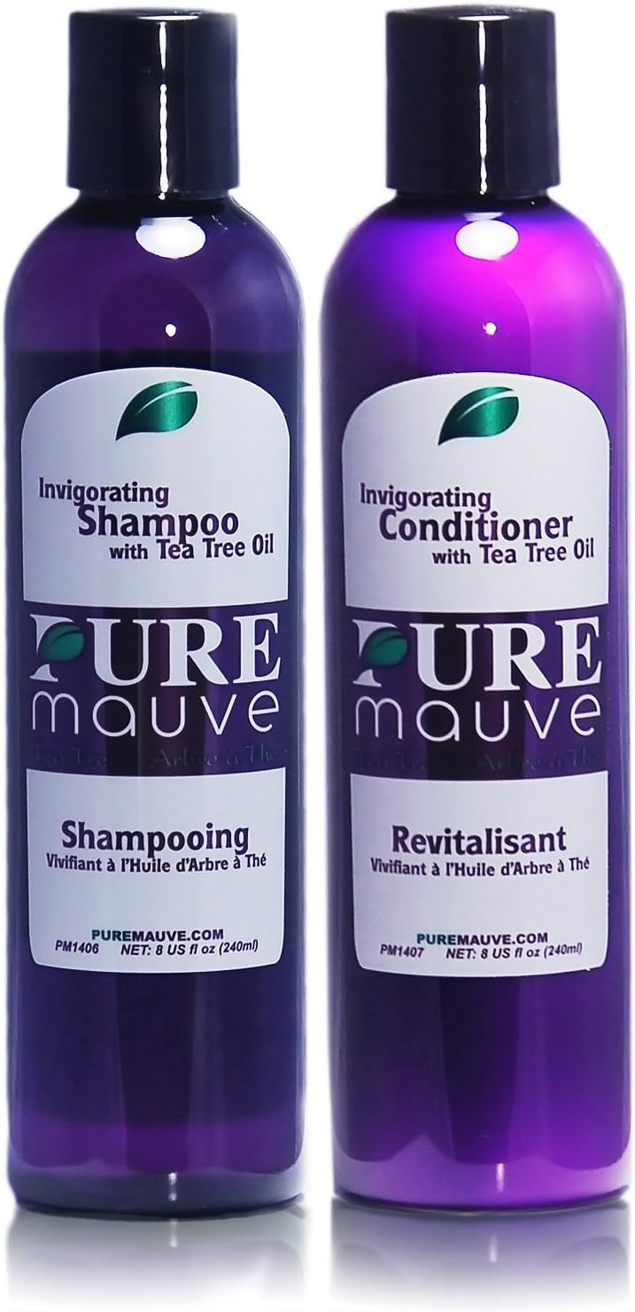Shampoo and Conditioner Set with Tea Tree Oil, Sulfate Free and Paraben Free, Pure Mauve Hair Care Set Helps Reduce Dandruff and Scalp Itchiness, Ideal for Dry, Oily, Damaged or Color Treated Hair