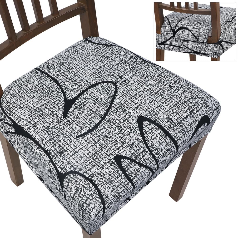 SearchI Stretch Dining Chair Seat Covers Set of 6, Soft Removable Washable Seat Covers for Dining Chairs, Dining Room Seat Cover Protector (Rear-Covered, Grey Lotus) — image 1