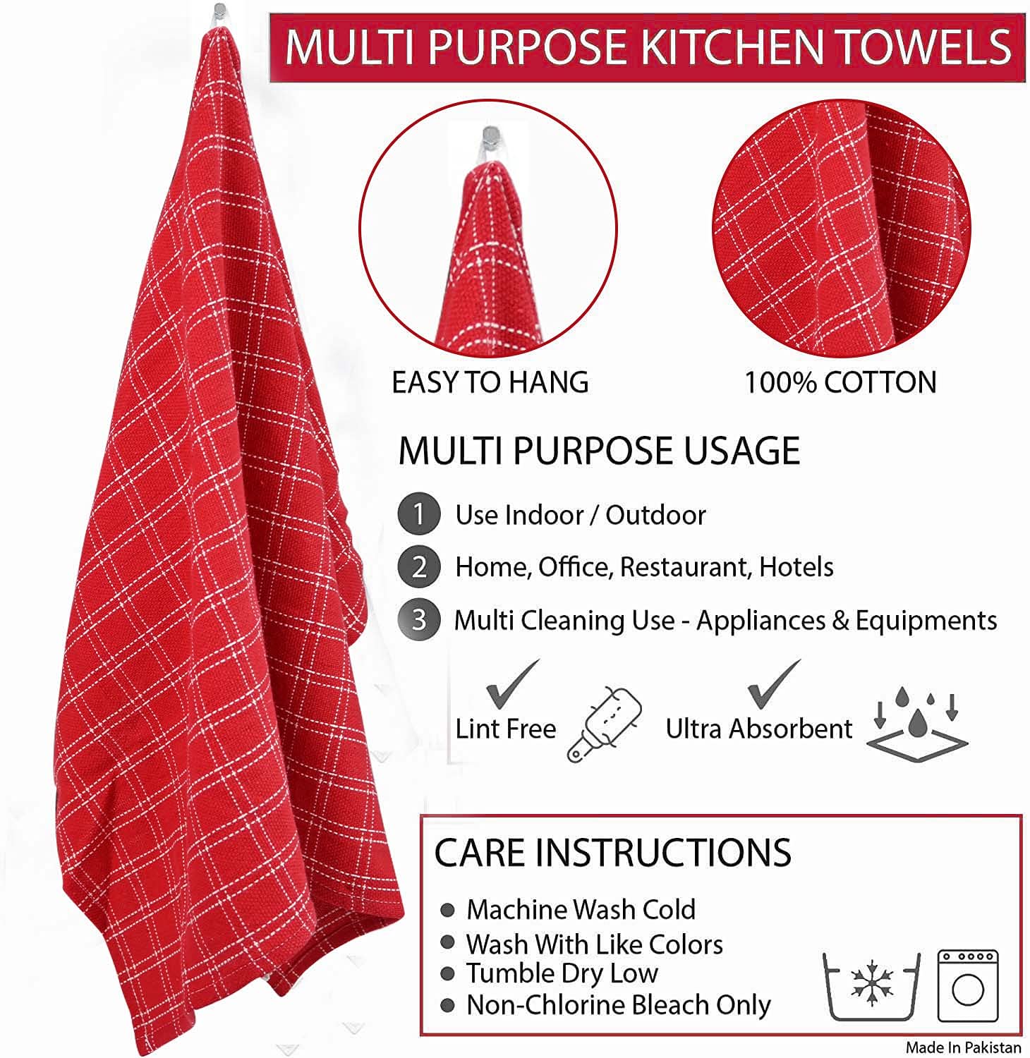 Trade Fountain Paños de cocina, paquete de 5 paños de cocina para accesorios de cocina, paños de cocina de 50 x 70 cm, paño de cocina extra absorbente, 100% algodón puro (rojo)