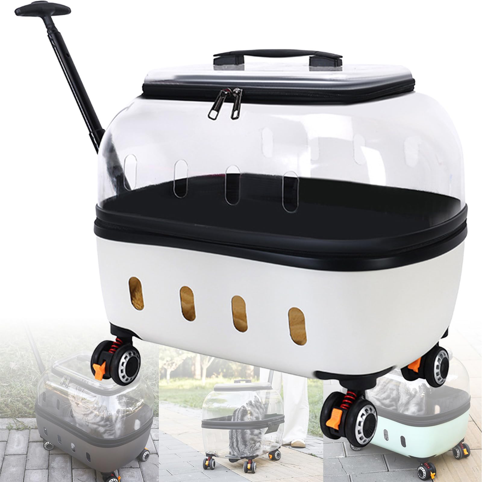 Maleta con Ruedas portátil para Mascotas, Transportín para Mascotas con Ruedas, Adecuado para Gatos O Perros PequeñOs De hasta 48 Libras, Transportines Off-White