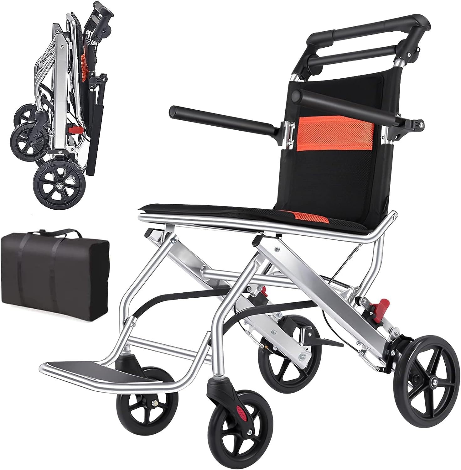 SXSLTSA Wheelchair Lightweight Folding Aluminum Folding Aluminium Self Propelled Wheelchair Support 220Lbs, Adult Wheelchair, Ultra Lightweight Folding Transit Wheelchair with Handbrakes