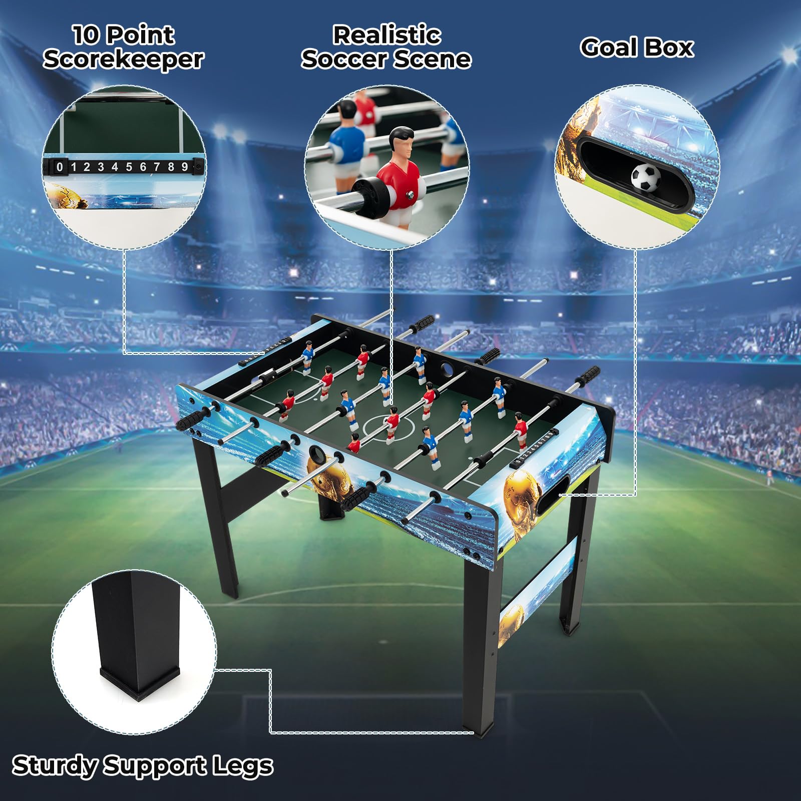 FANTASK 2 in 1 Tischkicker, Tischfussball 94 x 51 x 68,5 cm mit 14 Kicker, 2 Bällen, Punktezähler & abnehmbaren Beinen