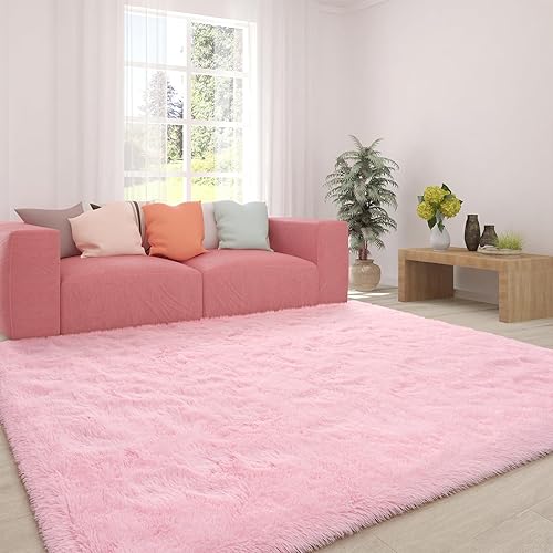 Miniatura 5 de HOMORE - Tapete peludo, suave, para sala, habitación de niñas, niños y bebés, decoración de interiores, 5 x 8 pies, rosa