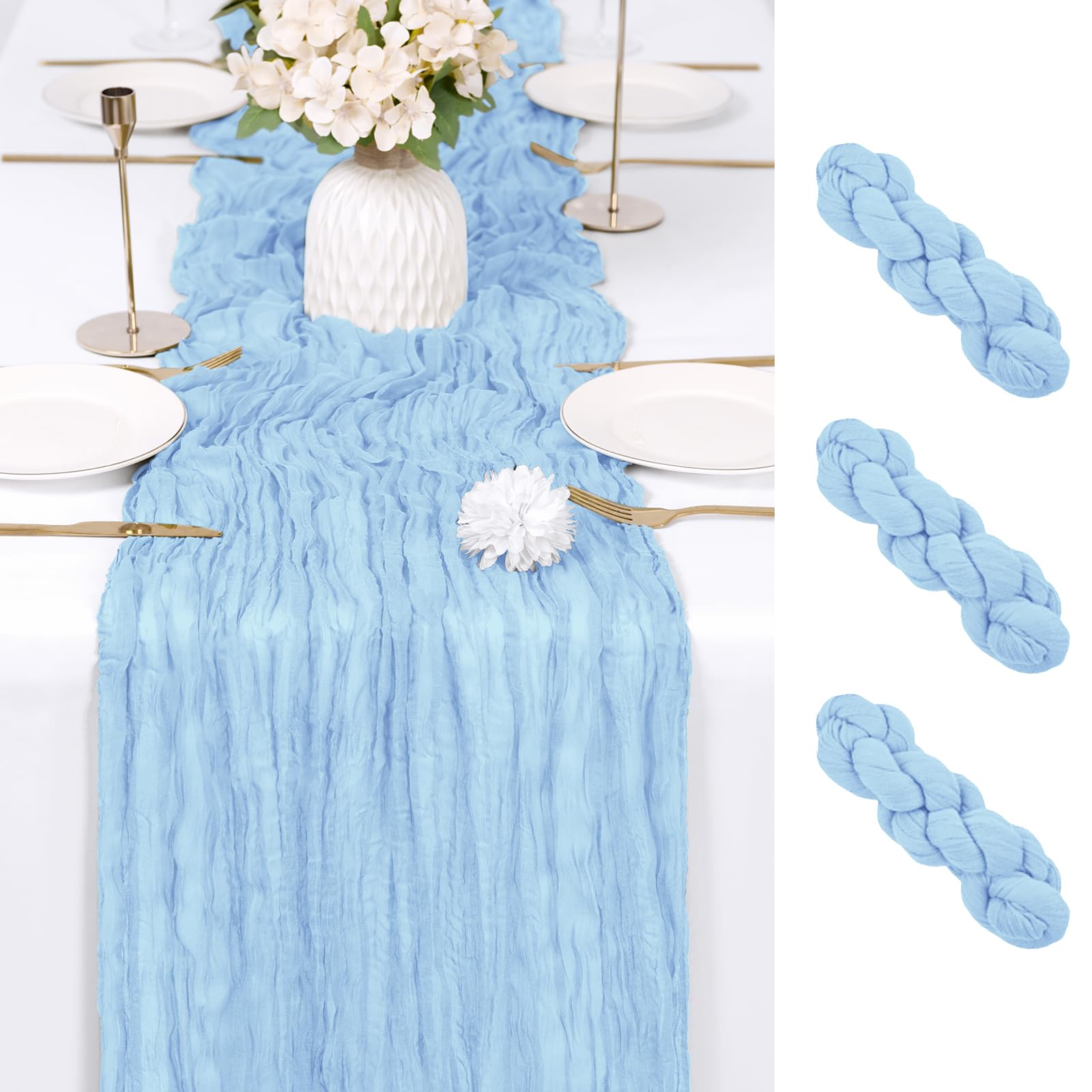 Photo 1 of RealBox 3 Pack Baby Blue Cheesecloth Table Runners