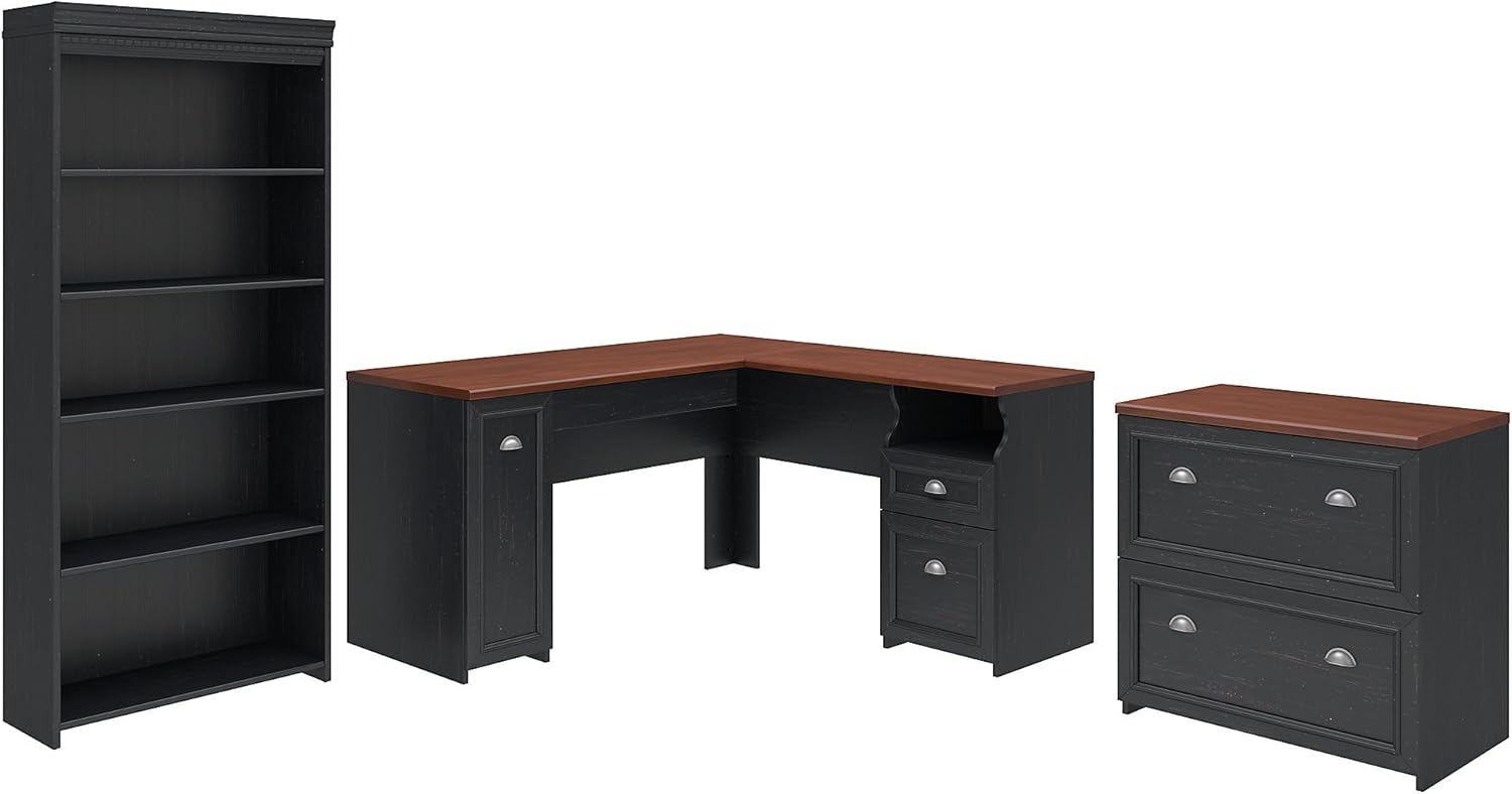 Buy Bush Furniture Fairview L Shaped Desk with Bookcase and Lateral