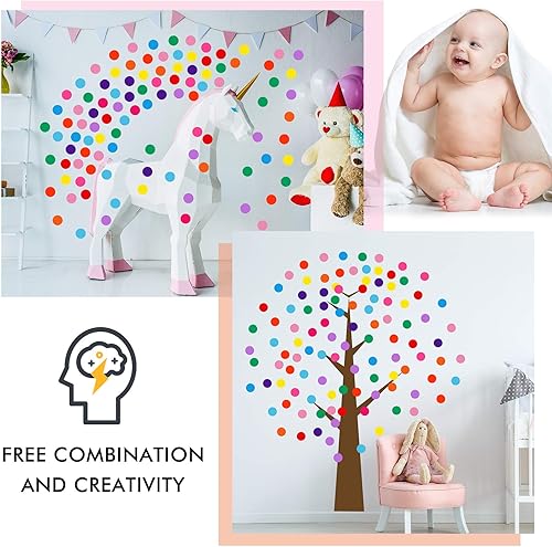 Miniatura 6 de 240 calcomanías de pared de lunares de 2 pulgadas, calcomanías de pared multicolor con puntos de arco iris, calcomanías de vinilo con puntos