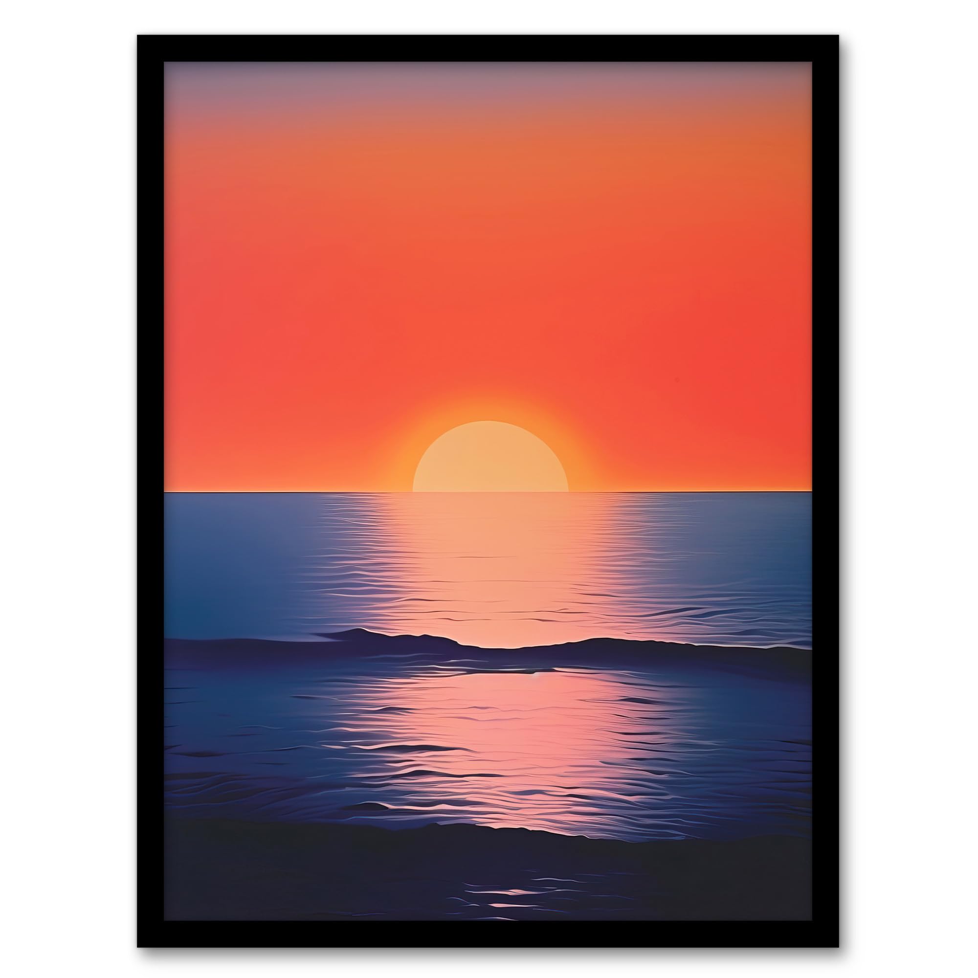 Wee Blue Coo Morning Glory Sunset on Sea Orange Blue Artwork Framed Wall Art Print A4