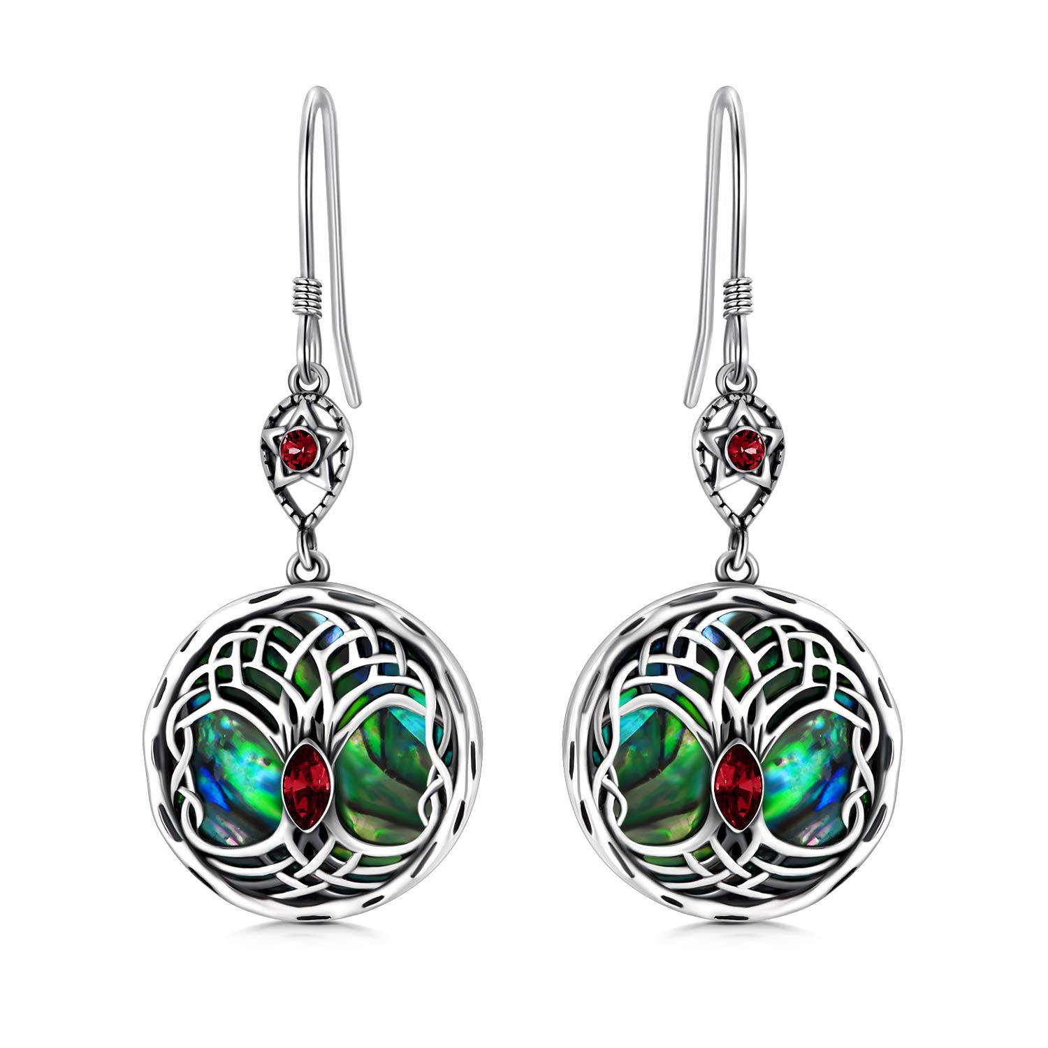 Celtic Tree of Life Earrings Sterling Silver Family Tree Dangle Drop Earrings with Birthstone Crystals, Birthday Jewellery Gifts for Women Her