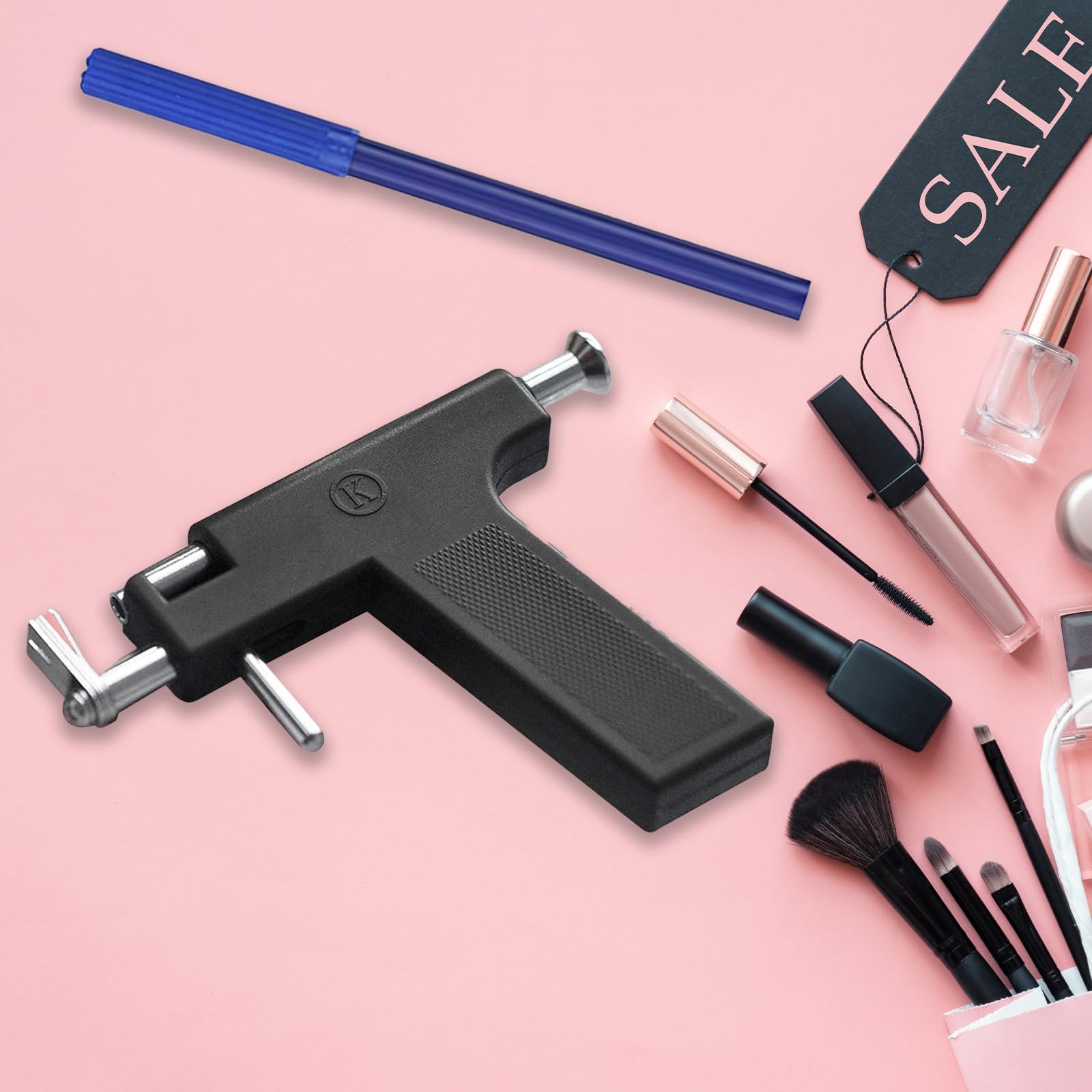 Kit de Pistola para Perforación de Orejas Profesional, 98 Pendientes, Negro