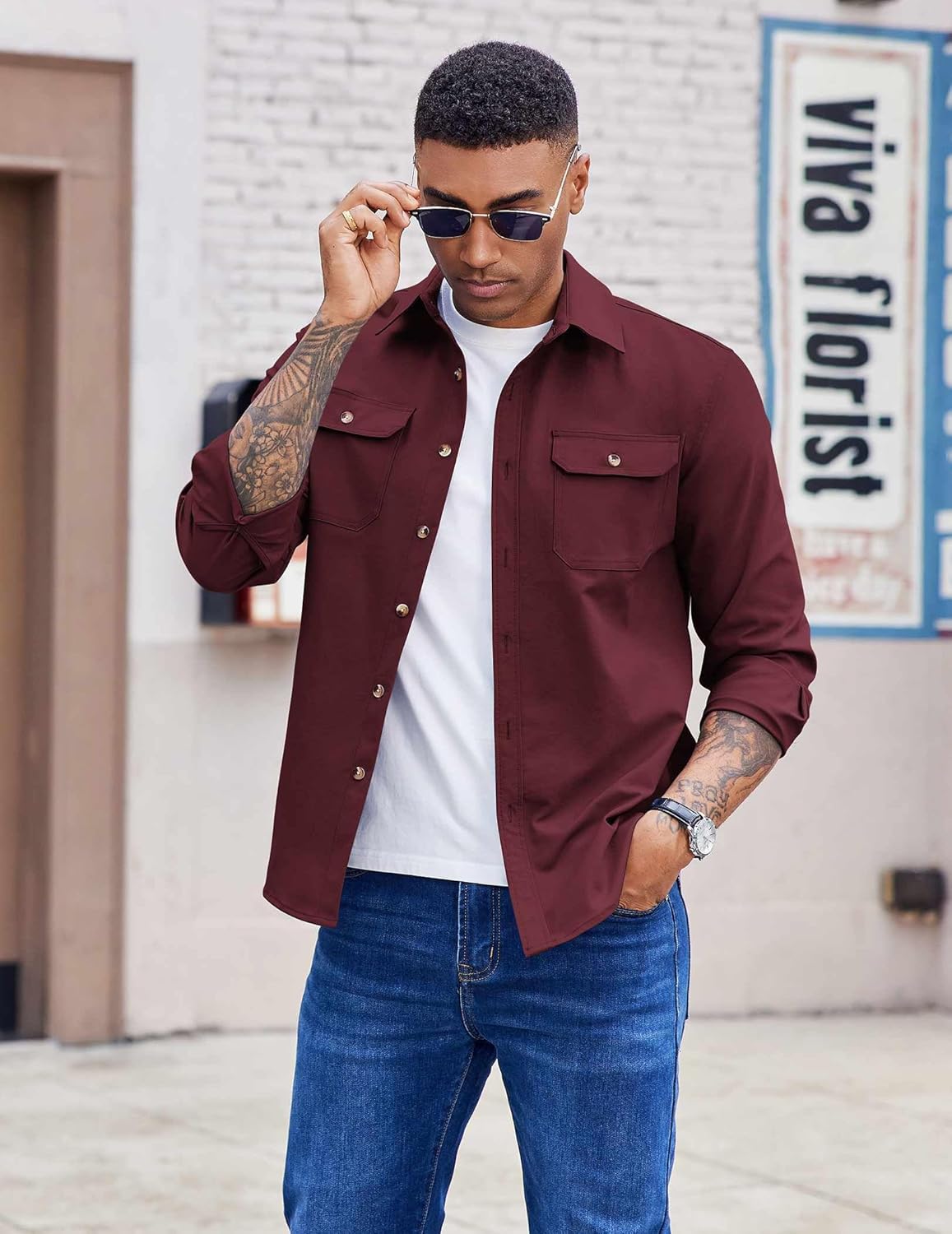 COOFANDY Men's Long Sleeve Button Up Shirt Jacket with Flap Pockets - Image 2