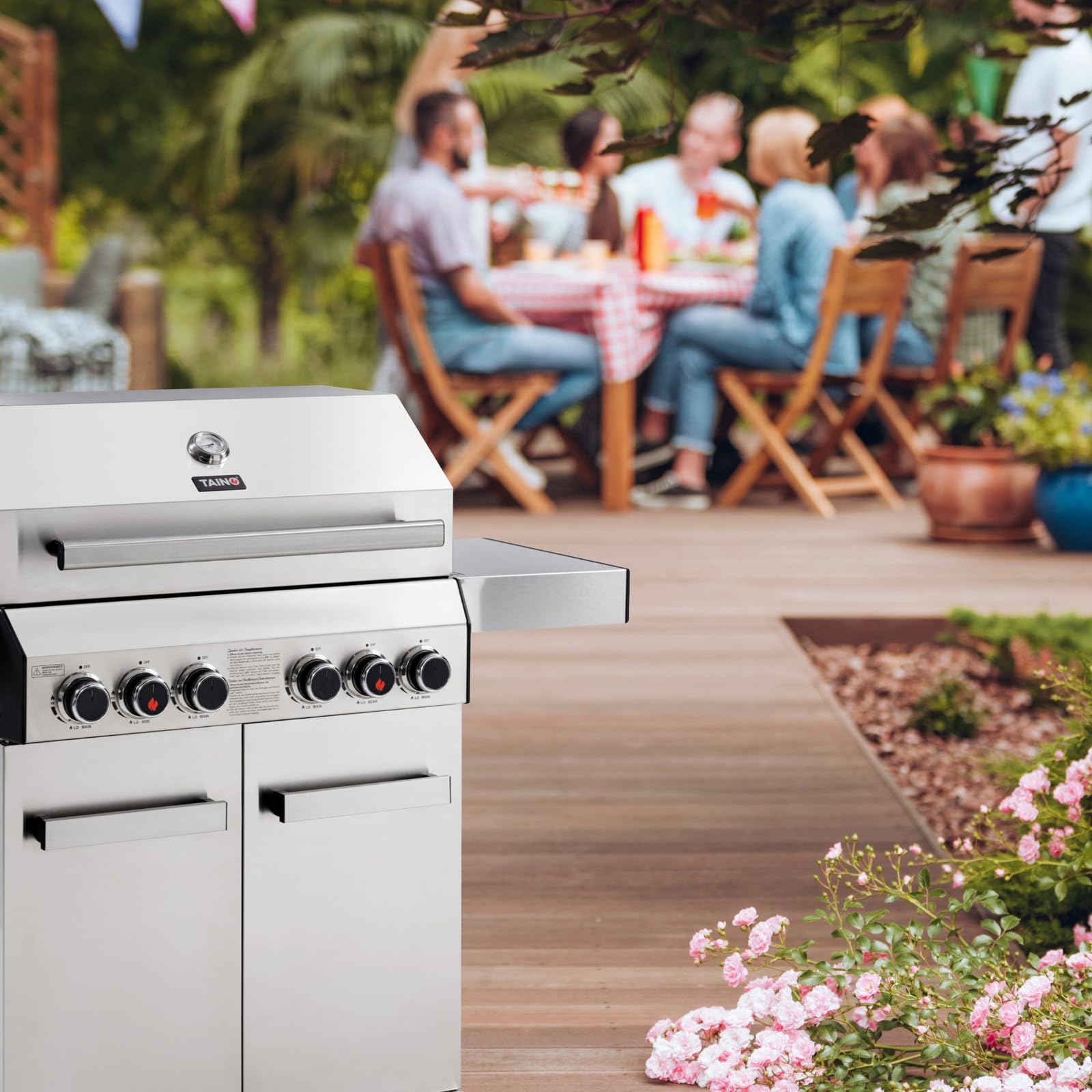 TAINO PLATINUM 4+2 Gasgrill Edelstahl komplett 4 Brenner mit Seitenkocher und Keramik Sear-Burner Power-Zone Seitenbrenner