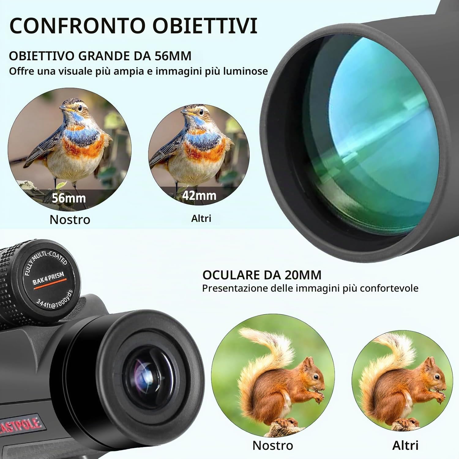 Telescopio monoculare 15X56 per birdwatching, escursionismo, campeggio, osservazione della fauna selvatica, oculare regolabile (15x56)