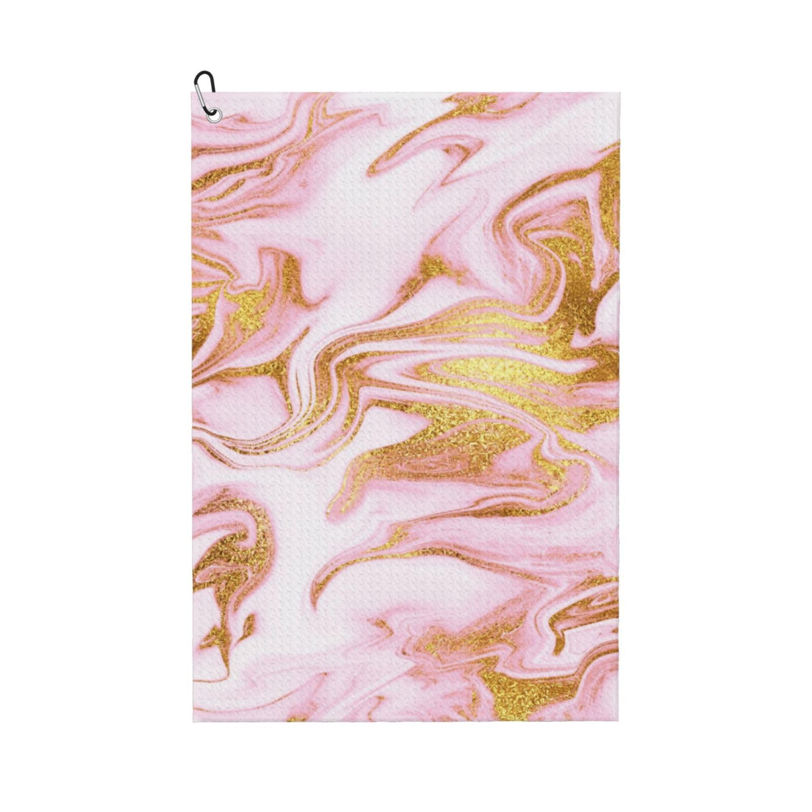 Hnnkloy Gold Sparkle Pink, 16x24 in Portable Waffle Golf Towels with Carabiner Clip for Golf Bag