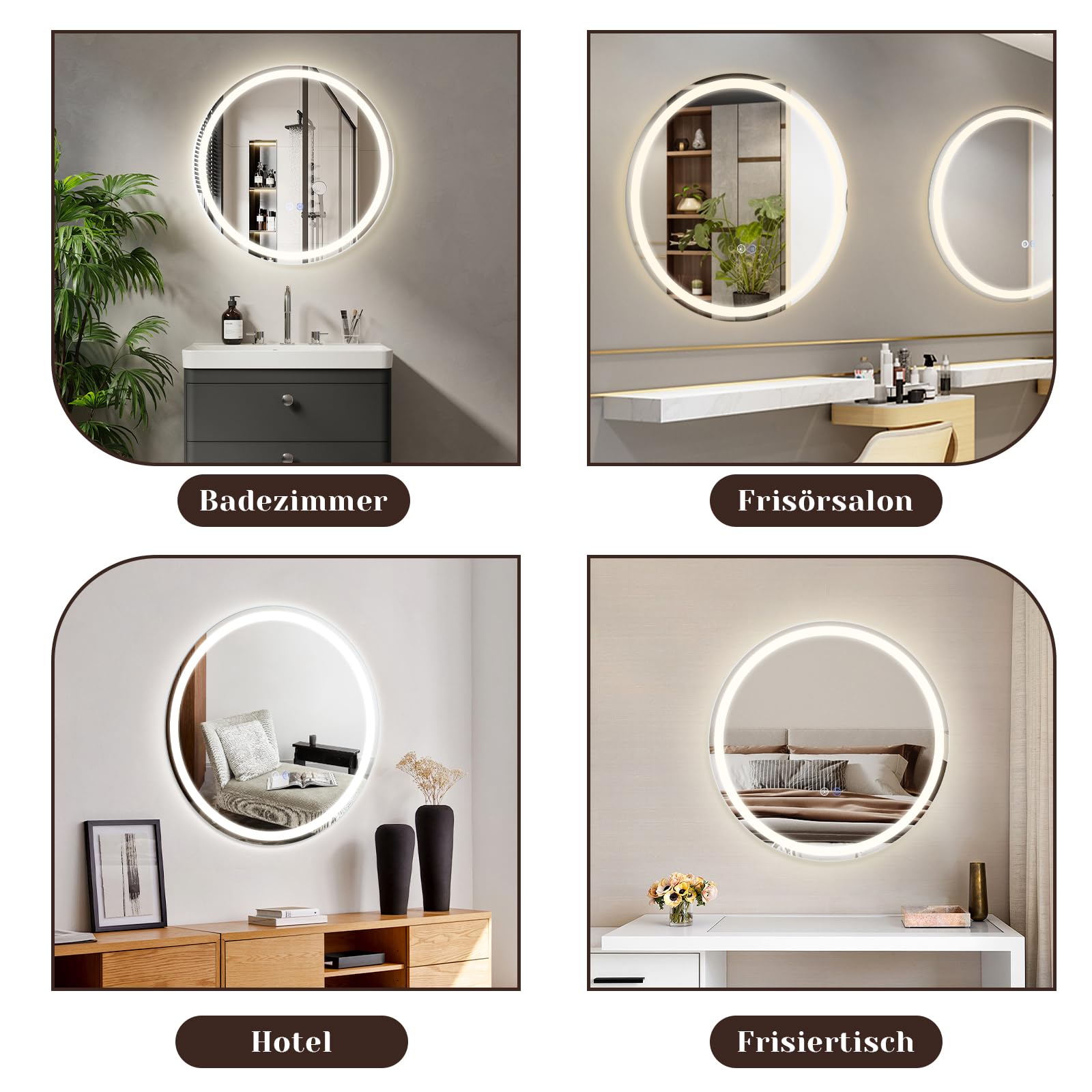 Rund Badspiegel Mit Beleuchtung - LED Bad Wand Spiegel Badezimmer Wandspiegel Mit Licht, IP44 50 cm Runder Badezimmerspiegel Bathroom Mirror Mit Beleuchtet und Entfogger-Funktion