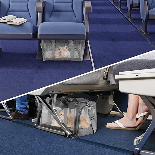Miniatura 7 de Transportador de mascotas aprobado por aerolíneas para gatos y perros, bolsa de viaje suave con tablero de panal transpirable, tablero de soporte