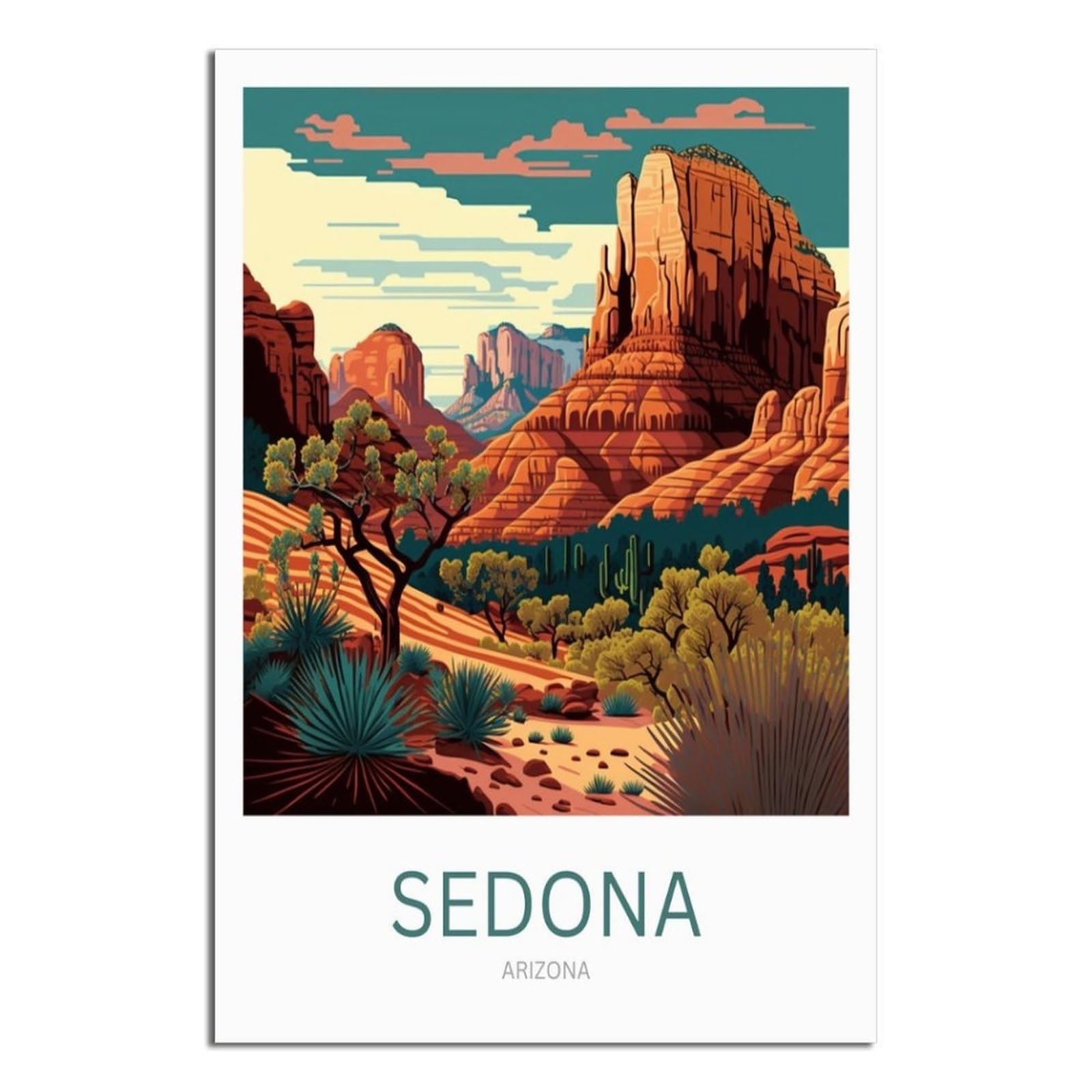 Sedona Arizona Vintage Travel Posters 16x24inch(40x60cm) Canvas Print for Living Room, Bedroom, Dorm, Home, Office Wall Decoration
