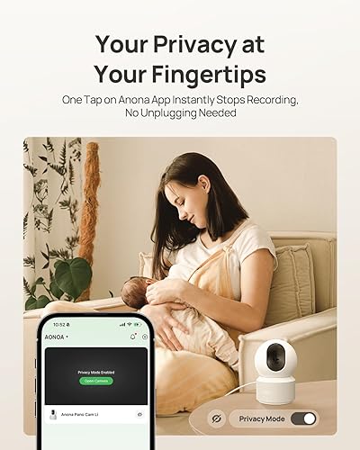 Miniatura 8 de Anona Cámara interior 4K UHD con tarjeta SD de 64 GB, cámara de seguridad para mascotasperrosbebé con aplicación de teléfono, inclinación panorámica
