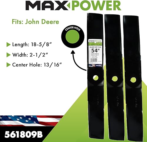 Miniatura 2 de MaxPower 561809B Juego de 3 cuchillas para corte de 54" John Deere reemplaza a M115496