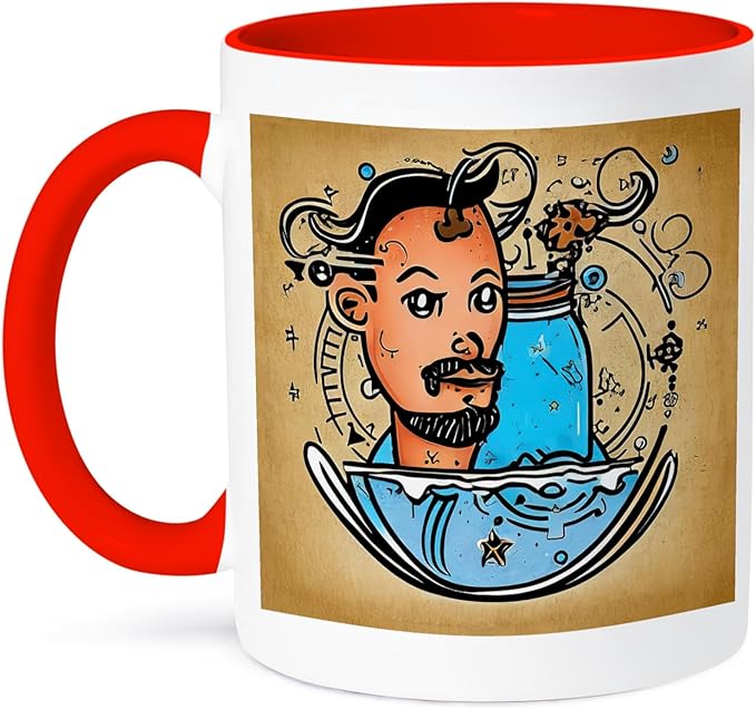 3dRose Cool Zodiac Sign Aquarius As Viewed By The Artificial Intelligence 11oz Two-Tone Red Mug