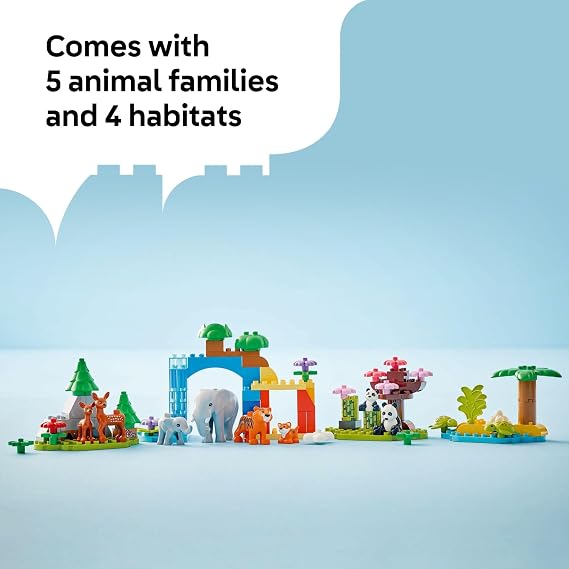 LEGO DUPLO Town 3 in 1 Wild Animal Families Building Toy Playset - Preschool Learning and Educational Toy for Toddlers, Boys and Girls, Ages 2+ with 10 Animal Figures - Baby Gift Idea - 10446