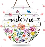 JarThenaAMCS Wildflower Butterfly Welcome Wooden Door Sign - Rustic Summer Hanging Plaque for Farmhouse Porch Home Decor