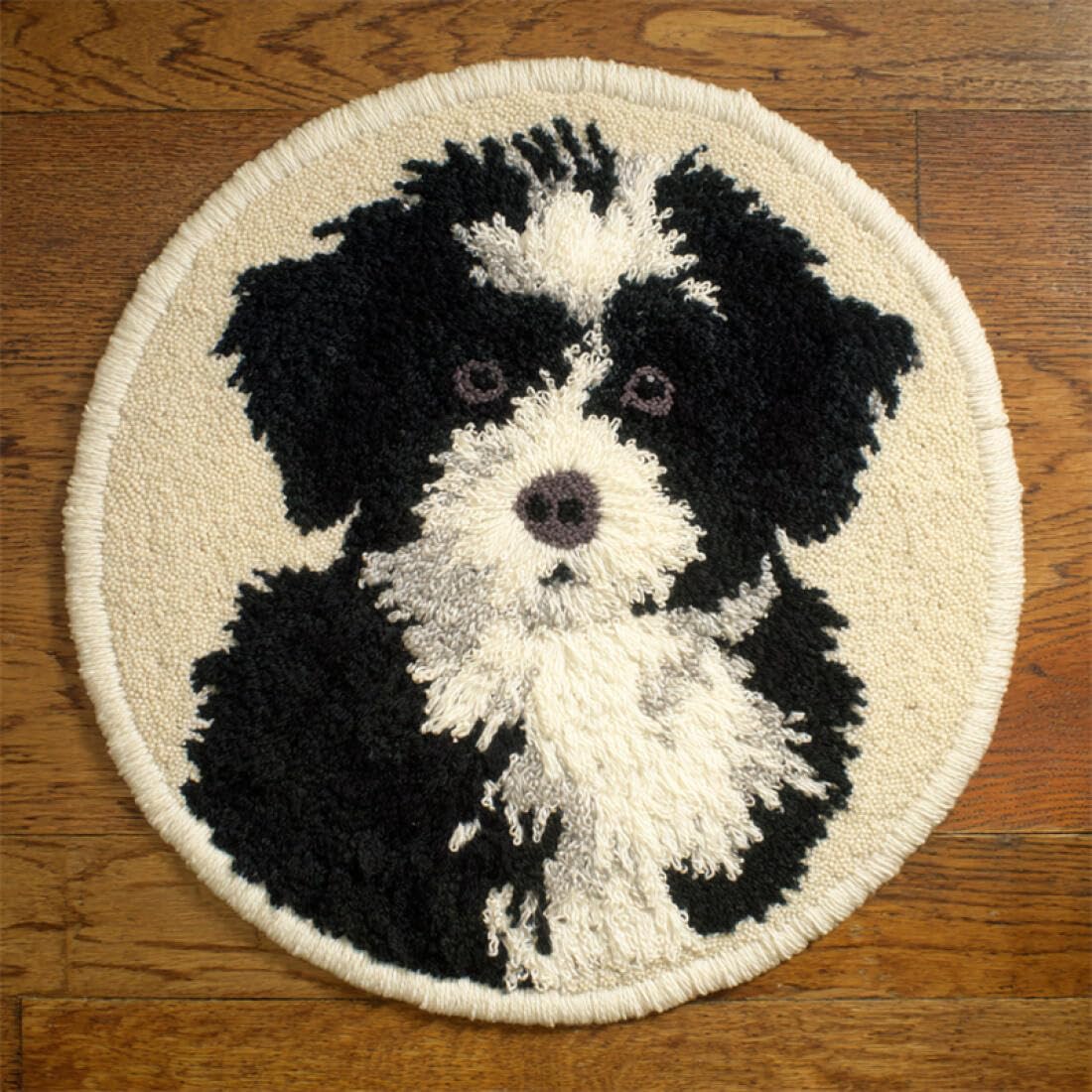 Rqwybcaxn DIY Latch Hook Rug Kit for Beginners Animal Crochet Starter Kit Cartoon Dog 60x60cm Round Tapestry with Crochet Hook Bedroom Craft Gift