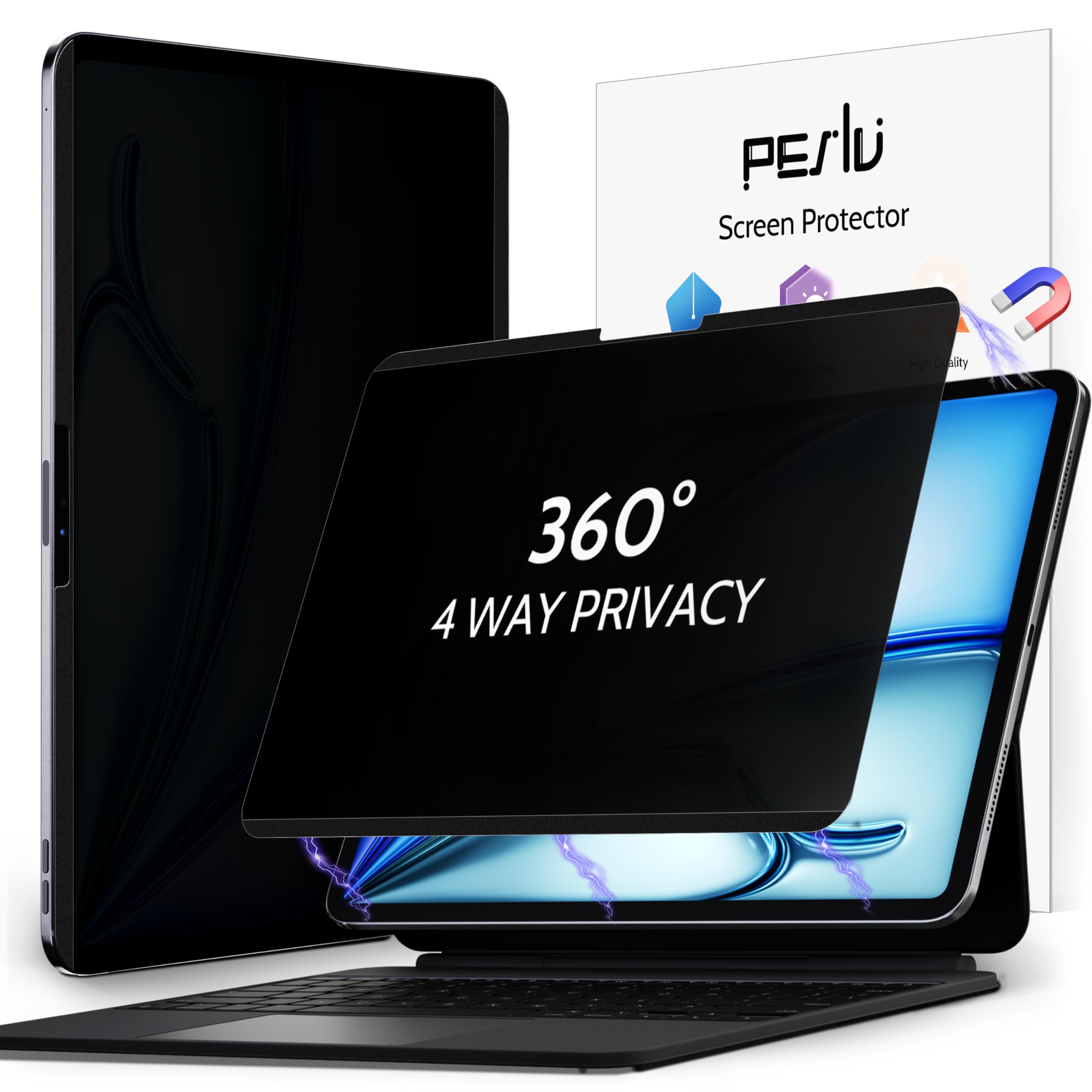 Peslv 4-Way Magnetic Privacy Screen for iPad Air 11 Inch 2024/2025 (M2/M3, 6th/7th Gen), Removable 360 Spy Private Filter, Anti Blue Light Glare
