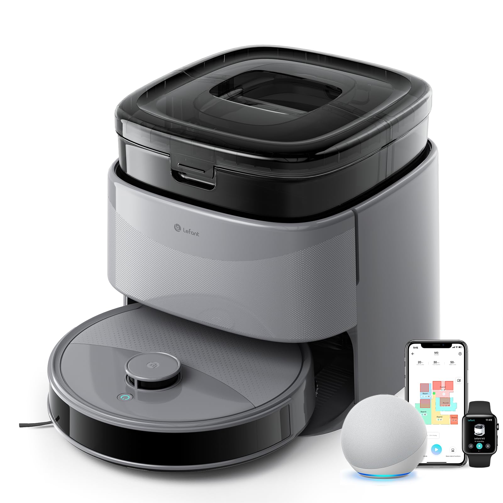 Lefant M3 Max Robot Vacuum Cleaner with Sweeping Function, 20000 Pa, LiDAR Navigation, 220 Min, Intelligent Voice Control, Ideal for Pet Hair, Hair, Dust