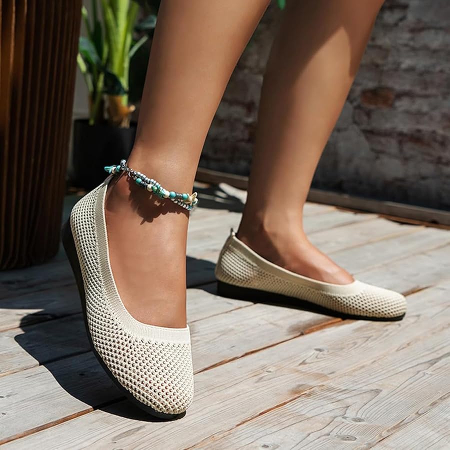 Ballerines Femme En Maille - Confortables, Sans Lacets, Antidérapantes, Pour Jour Et Soirée - Modèle Uni Respirant