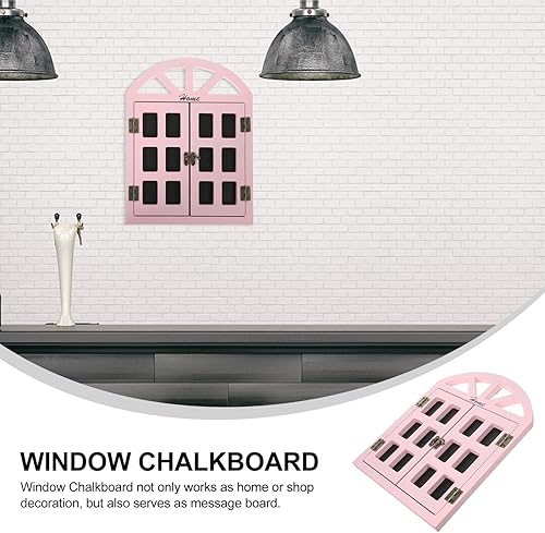Miniatura 7 de Letrero colgante de pizarra con forma de ventana, letrero de madera borrable, pizarra pequeña para el hogar, bar, pub, decoración de pared (rosa)