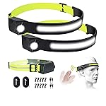 akerrelc Headlamp, 2 Rechargeable LED Headlamps with Motion Sensor, Up to 1200 lumens and 10 Hours Runtime, 10 Clips and 2 Cases, Waterproof Camping Gear for Hiking, Fishing, Cycling,(Fluorescent)