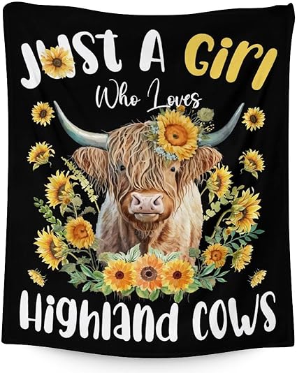 Highland Cow Blanket Gifts - 60x80 Inches Cute Throw Blanket for Girls - Black Soft Fuzzy Blankets for Bed, Couch & Living Room