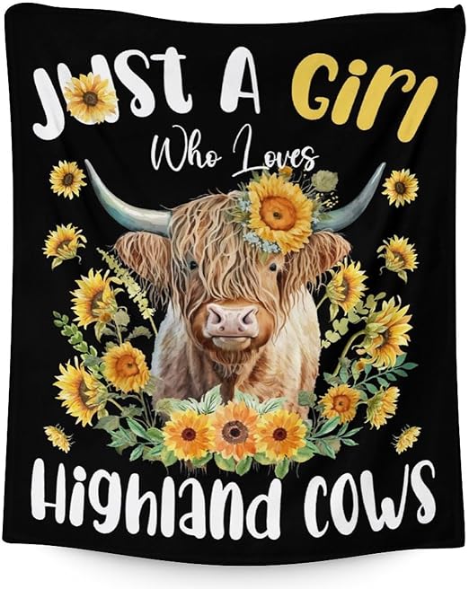 Highland Cow Blanket Gifts - 60x80 Inches Cute Throw Blanket for Girls - Black Soft Fuzzy Blankets for Bed, Couch & Living Room