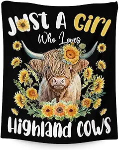 Highland Cow Blanket Gifts - 60x80 Inches Cute Throw Blanket for Girls - Black Soft Fuzzy Blankets for Bed, Couch & Living Room