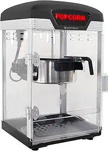 West Bend Stir Crazy Movie Theater Popcorn Popper, Gourmet Popcorn Maker Machine with Nonstick Popcorn Kettle and Popcorn Scoop for Popcorn Machine, 4 Qt., Black