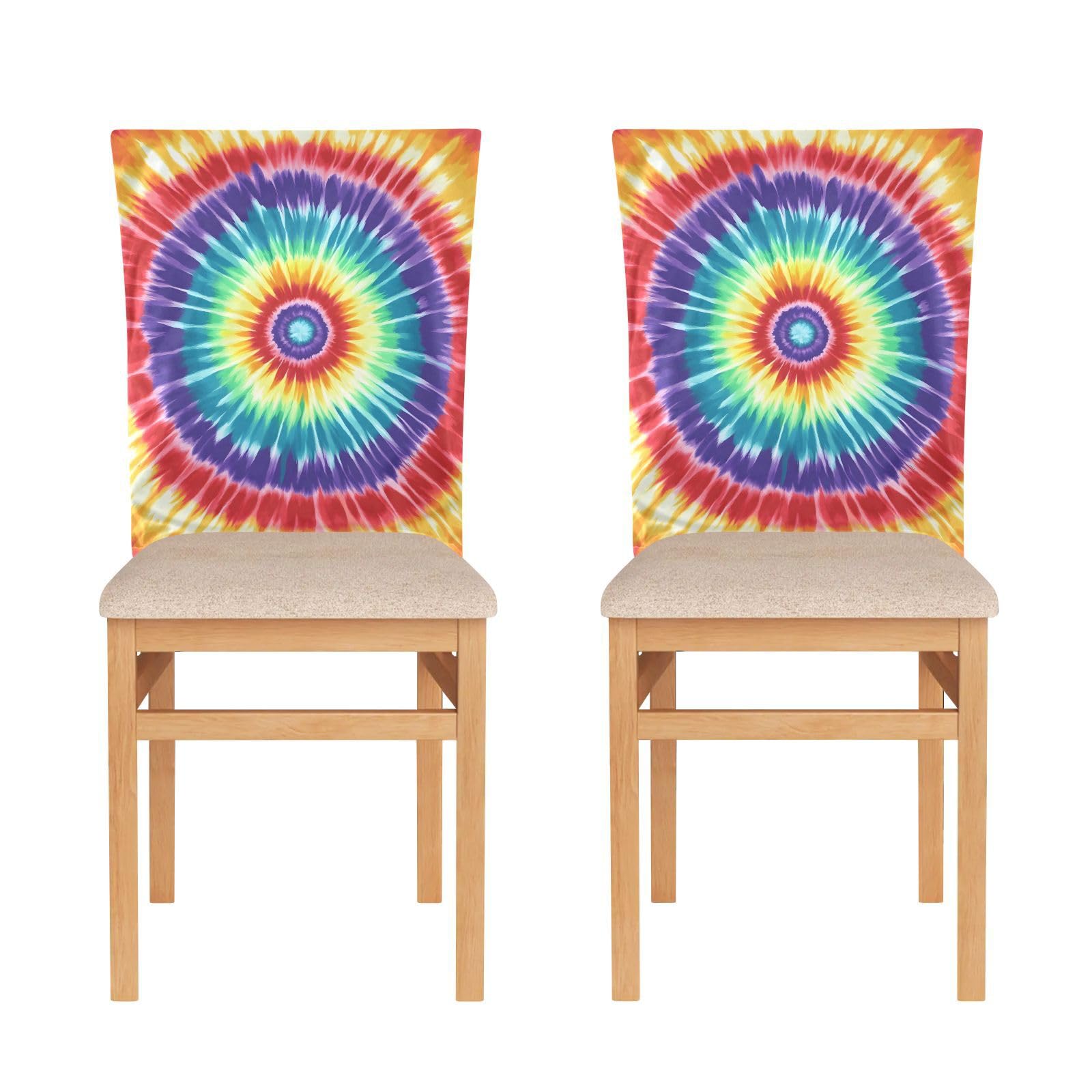 ODAWA Colorful Tie Dye Chair Back Covers Removable Slipcovers Protect Set of 6 Seat Protector for Party Christmas Decorations