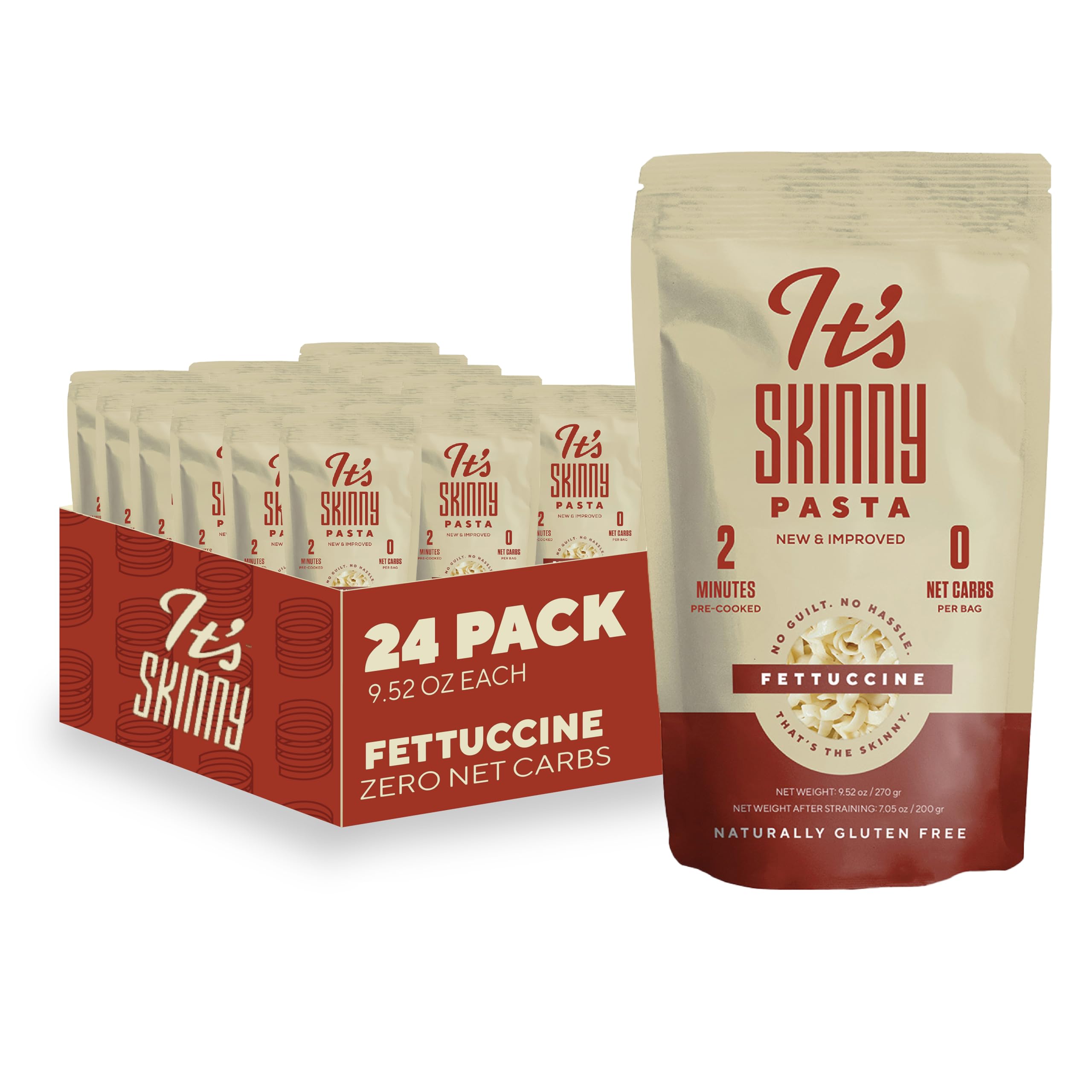 It’s Skinny Fettuccine Pasta – Low Carb Pasta, Gluten Free, Keto & Vegan-Friendly, Shirataki Konjac, Sugar-Free, High in Fiber, Only 4.5 Calories Per Serving, Ready in 2 Minutes (24 Packs)