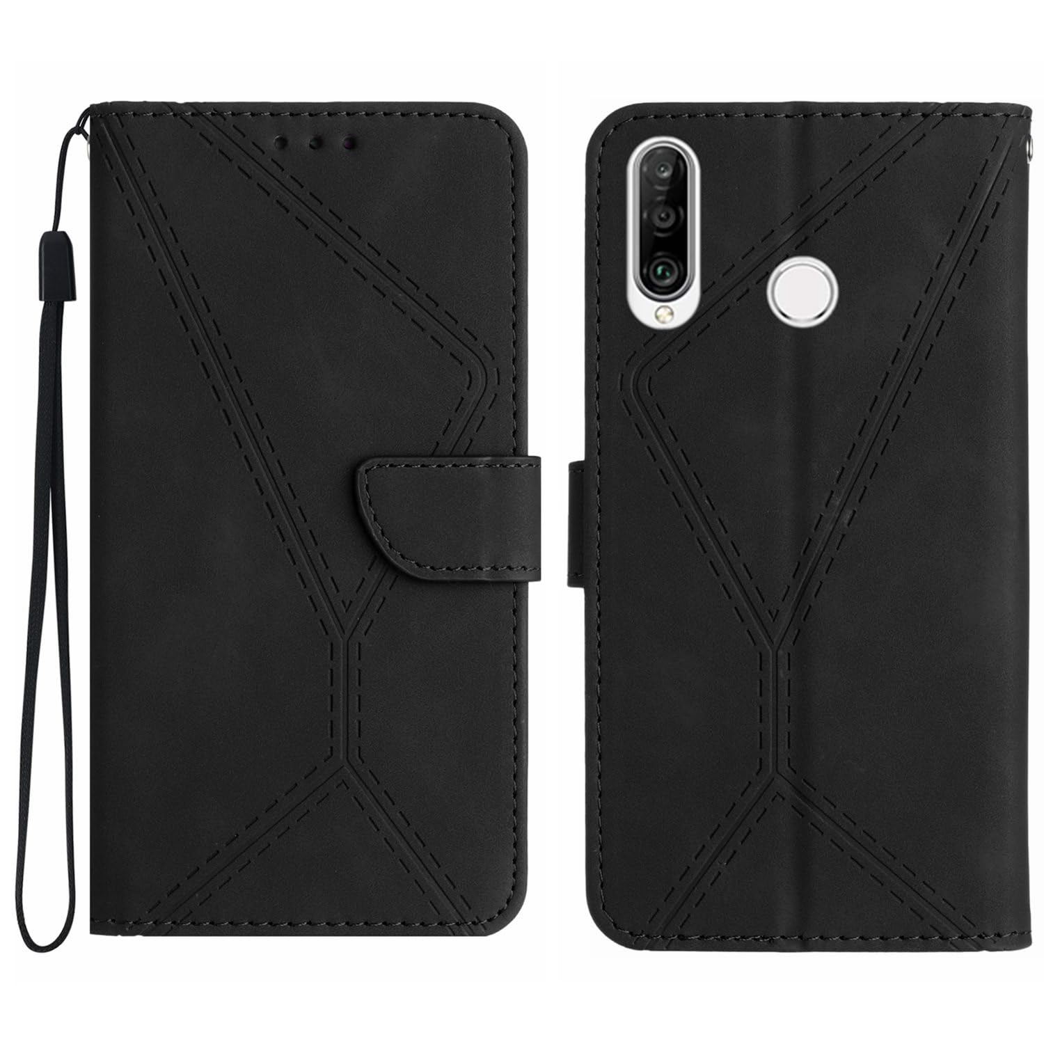 Compatible with Huawei P30 lite 4G Case,Compatible with Huawei nova 4e 4G Kickstand Flip Card Slot Magnetic Closure Phone Cover Black