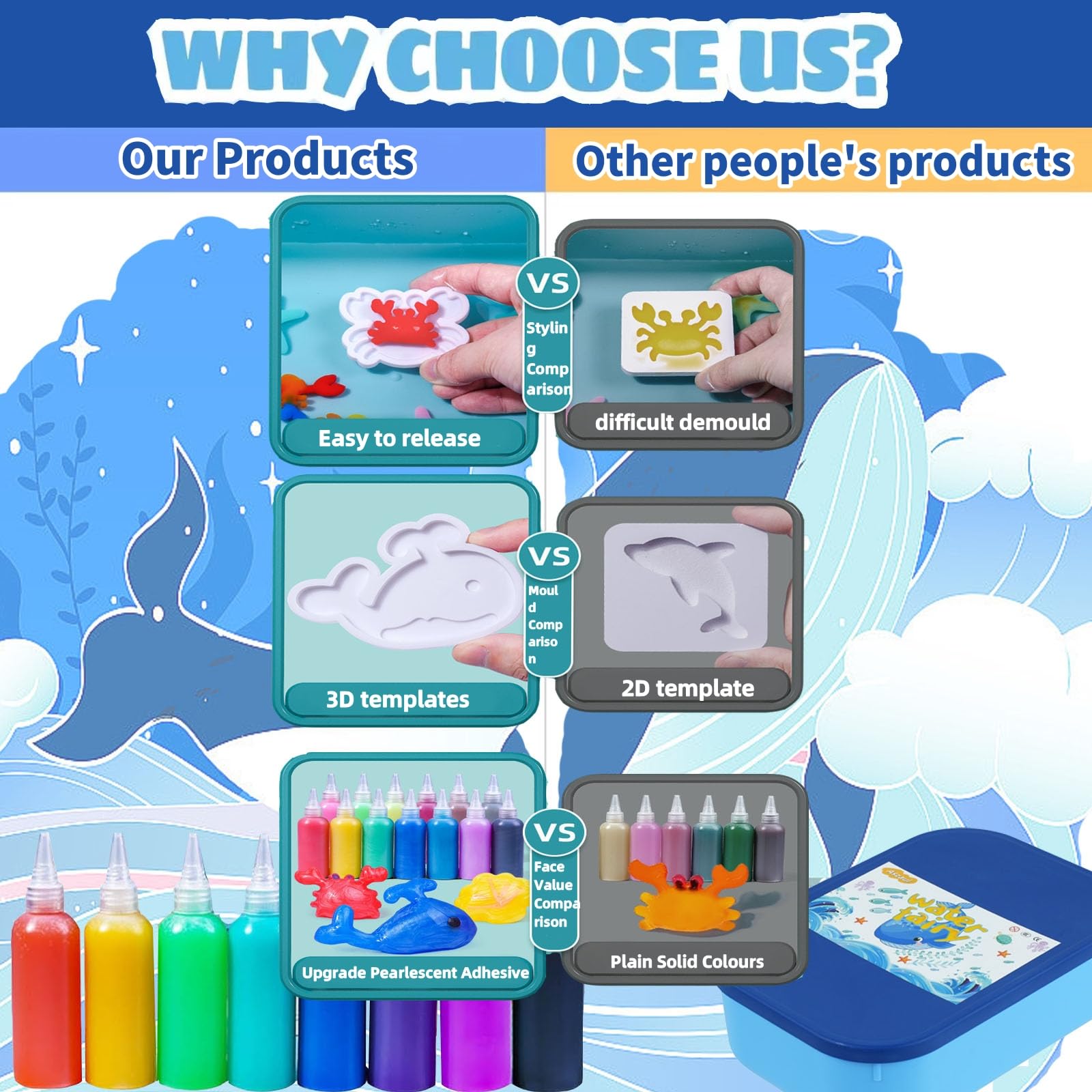 Aszaui Aqua Gelz Creative Set,Magic Water Elf,Aquagelz 3D Creative Set de Mágicos de Geles de Océano para Niños,Manualidades, Juego Educativos Niños