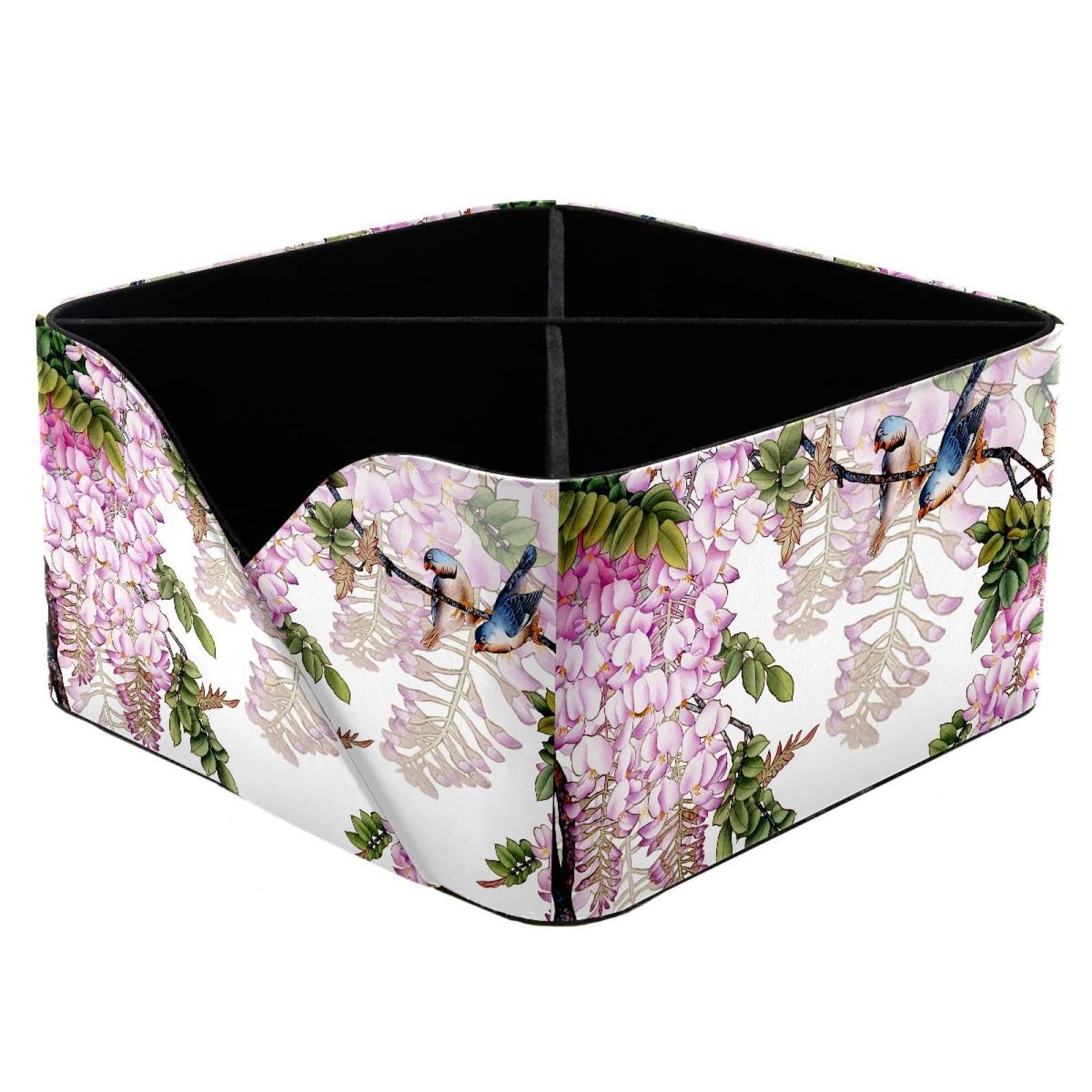 KengjuTesu Lilac with Birds Desktop Organizer Pen Holder, Rectangular Pencil Cup for Office, Study and Makeup Stations