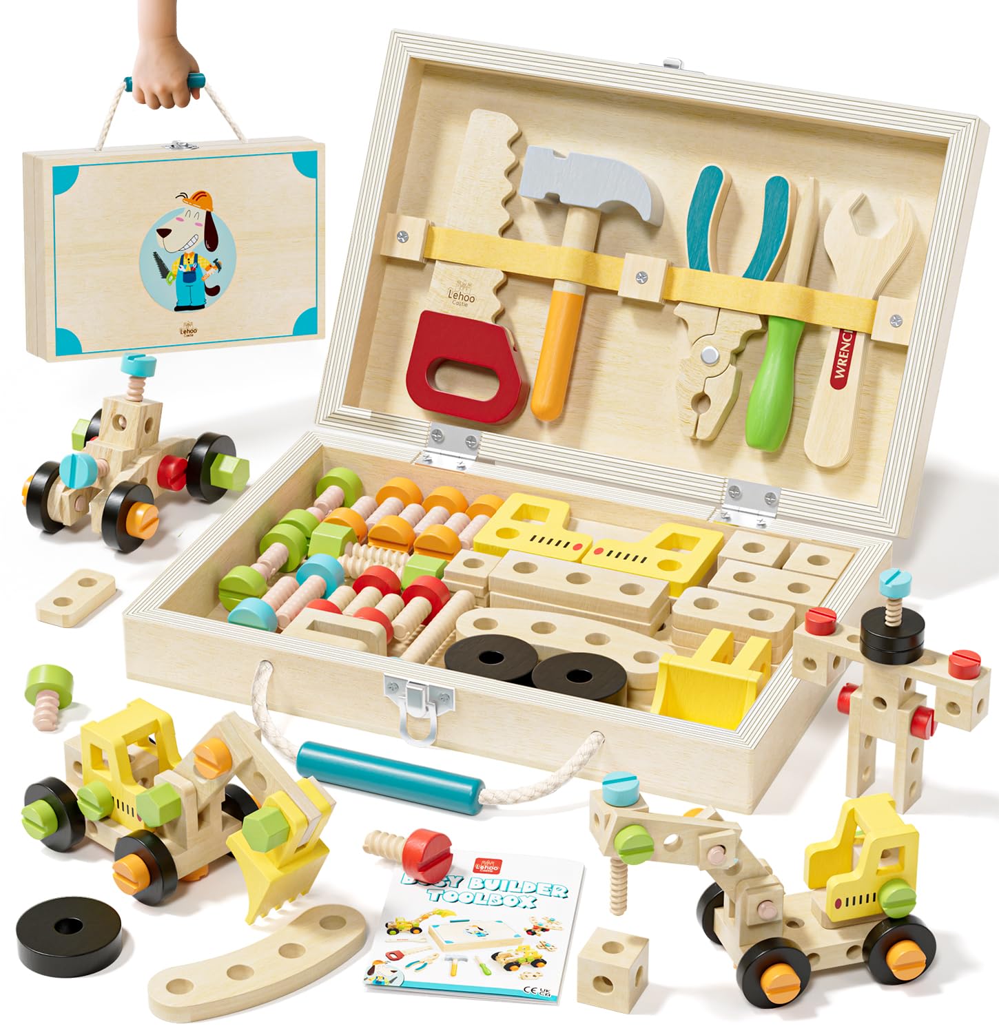 Lehoo Castle Montessori Caja de Herramientas Juguetes para Niños 3 4 años, Madera Juegos Educativos Regalo Niños Niña 2 3 4 5 (Perrito)