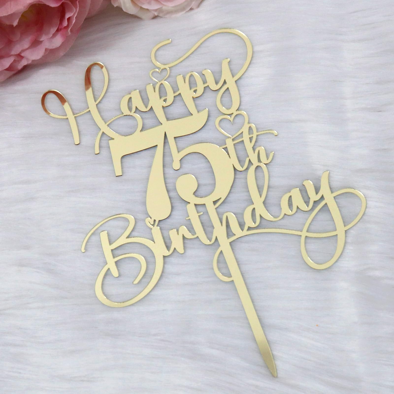Ruscalin Happy 75th Birthday Cake Topper，Mirrored Gold Acrylic Birthday Topper for Cheers to 75 Years Birthday/Anniversary Party Decoration Ideas, Perfect Keepsake for your family and friends(75th)