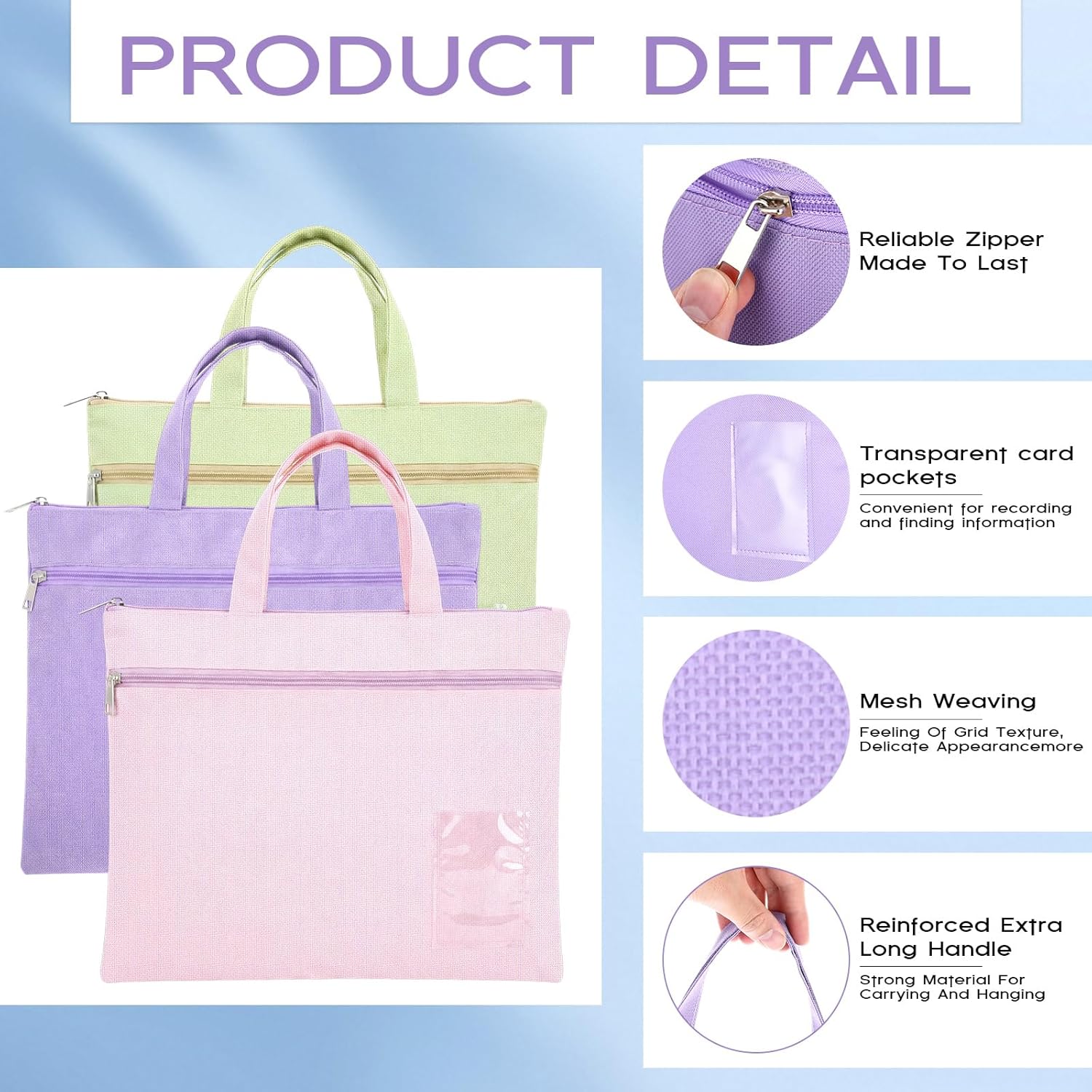 5 Pack Mesh Zipper Pouch with Handle, 11 x 13.7 Inches Large Double Pocket Document Storage Bag, A4 Size Foldable Waterproof File Pocket for School Office Travel Supplies