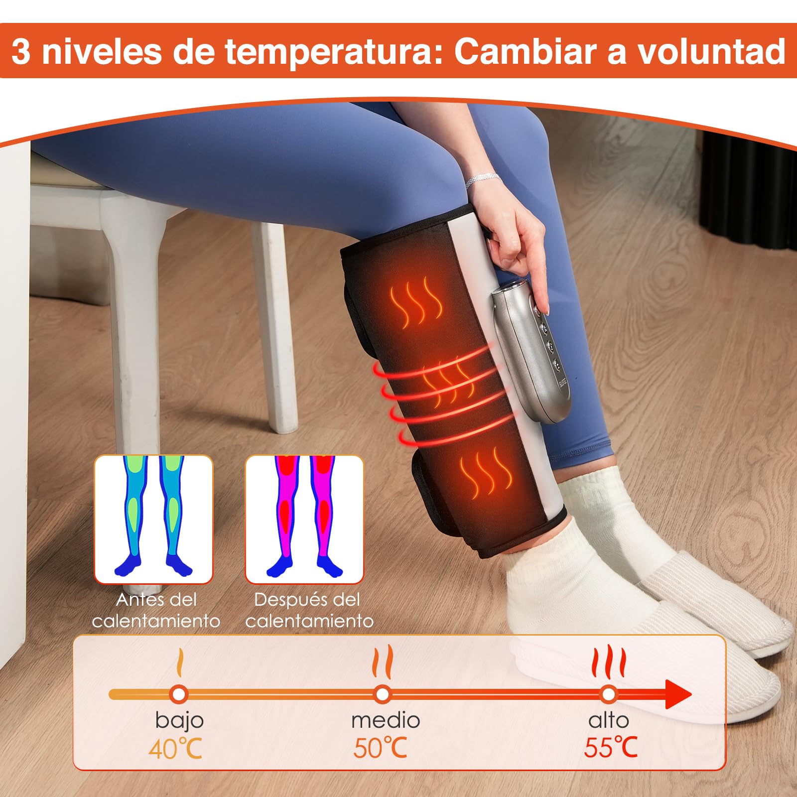 Inalámbrico Masajeador de Piernas con Compresión de Aire para Circulación y Alivio del Dolor | Control Remoto | 3 Modos + 5 Intensidades | Autoparada 15min (par)