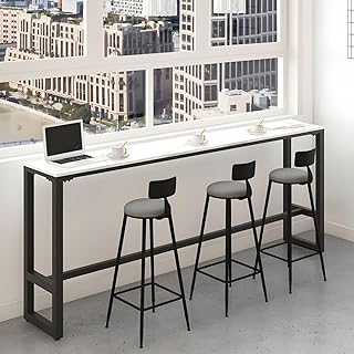 29 Luxury Home Bar Designs With Timeless Wooden Decor 8 LAKIQ Stone Bar Height Window Table Modern Rectangle Bar Table Metal Tre...