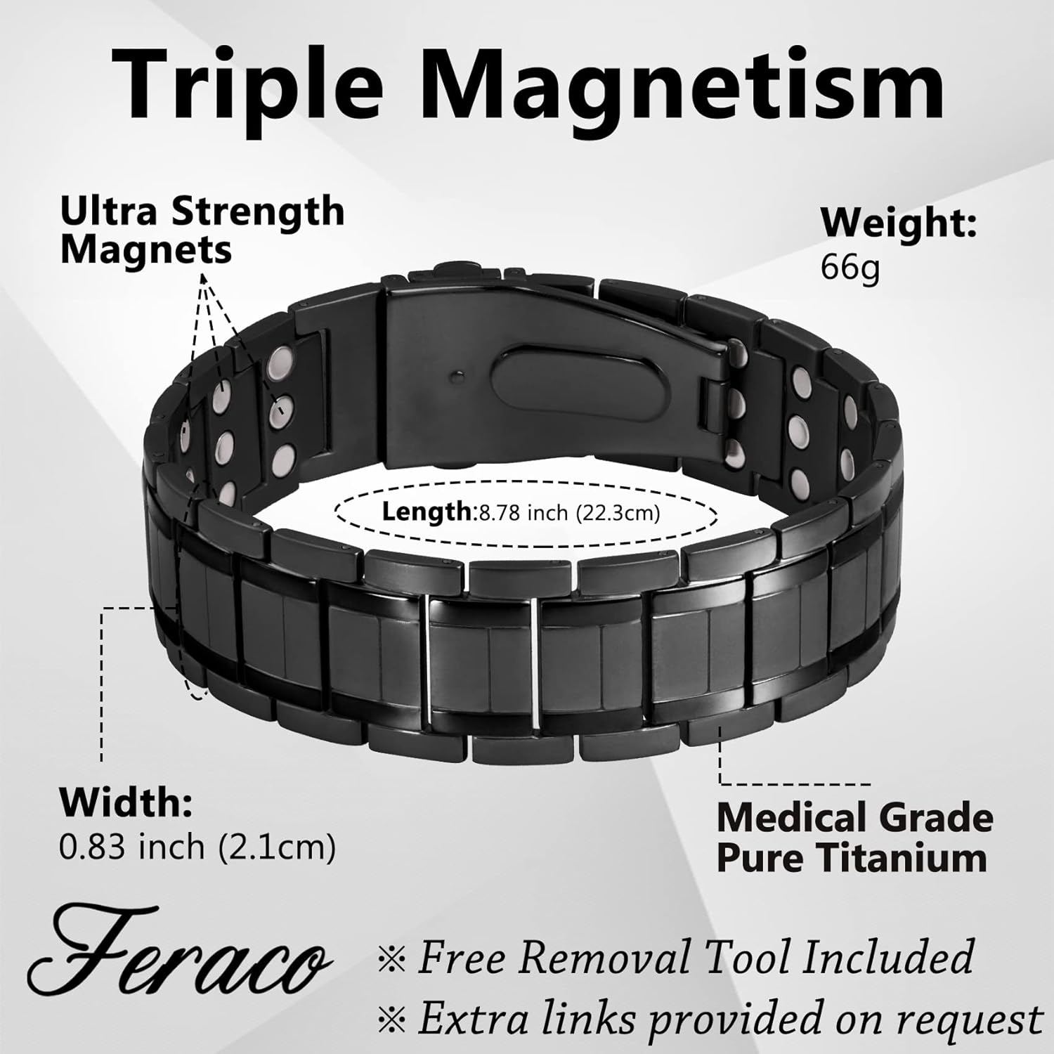 Feraco Lymph Detox Magnetic Bracelets for Men Triple Strength for Arthritis Pain & Carpal Tunnel Relief Pure Titanium Magnetic Therapy Bracelet with 3X Strong Magnets & Folding Clasp (Black) : Health & Household