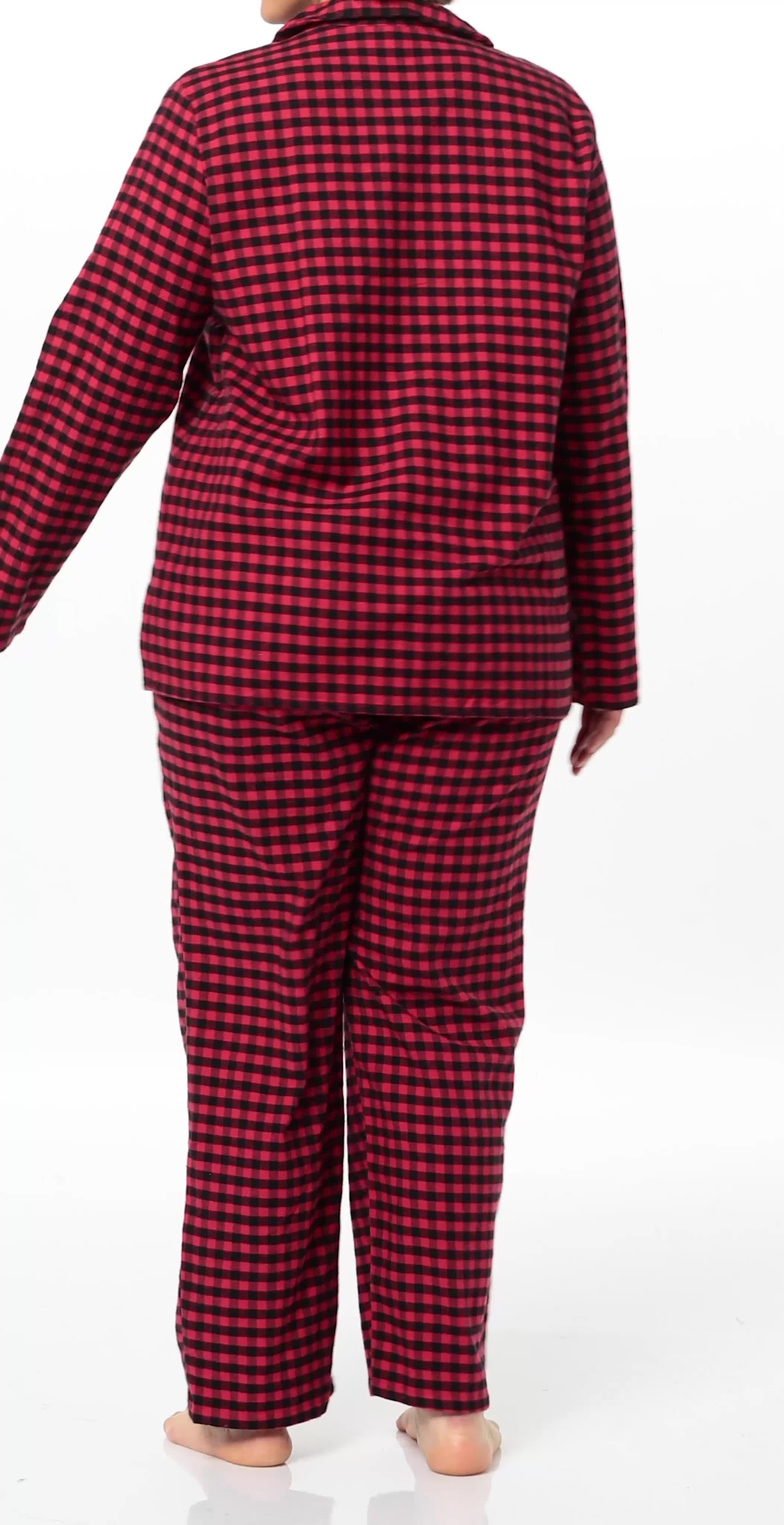 Ensemble Pyjama Femme Essentials Flanelle - Chemise Boutonnée & Pantalon Taille Élastique - 100% Coton Brossé - Coupe Décontractée