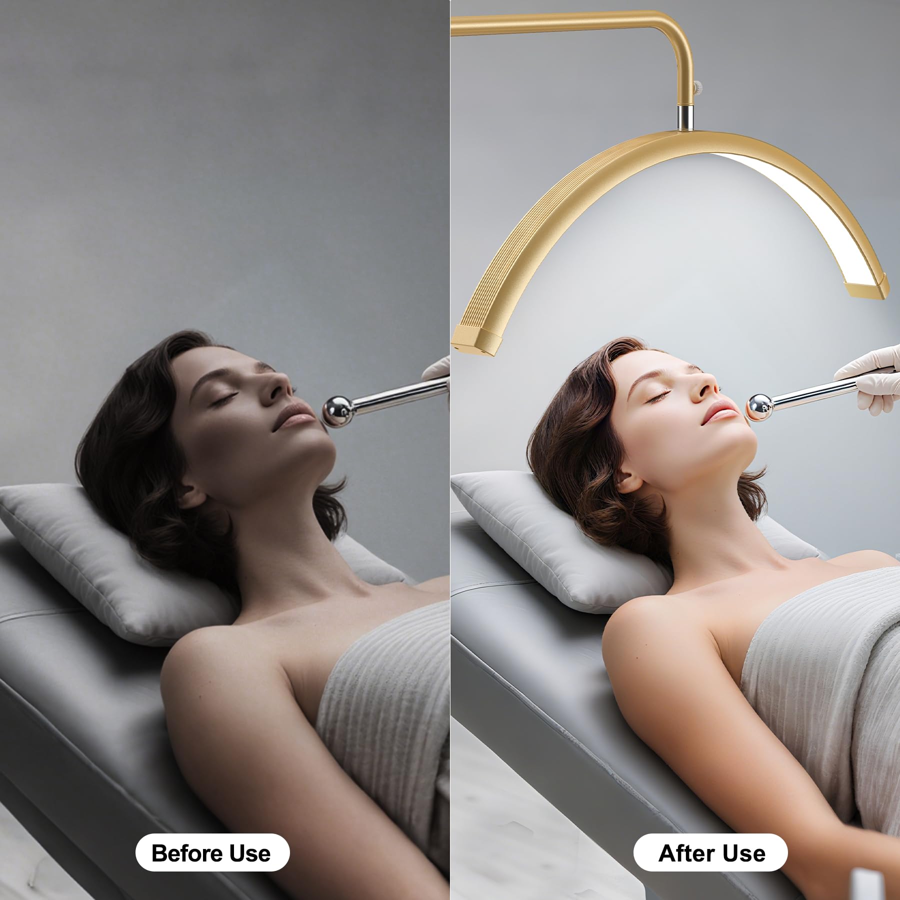 AURELLE Halbmond-Wimpern-Licht – verstellbare LED-Boden-Lampe mit 4-facher Lupe und Handy-Halterung für Wimpernverlängerungen, Nagelkunst, Tattoos, Hautpflege, Salon, SPA, dimmbare Helligkeit